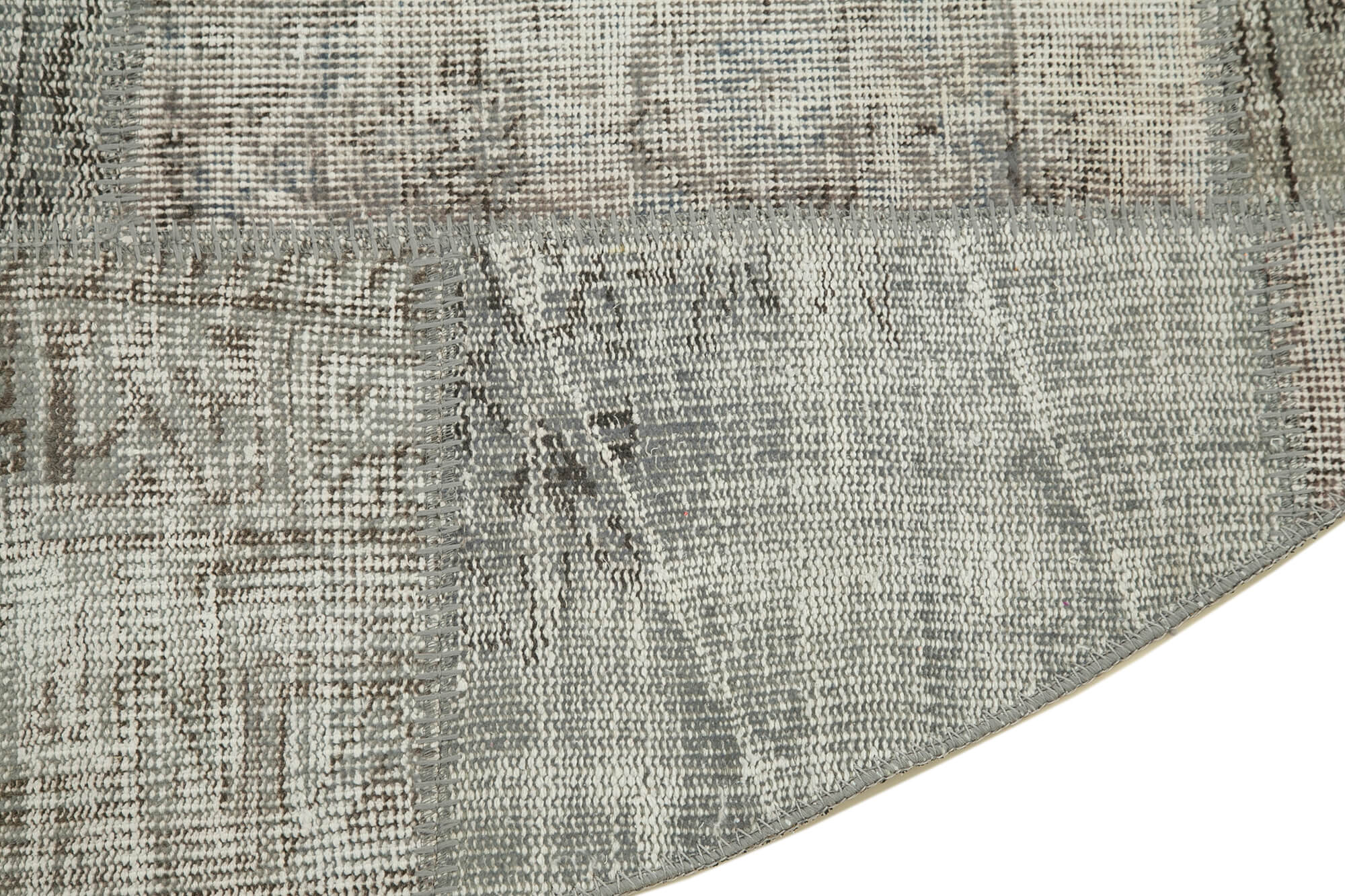 Handmade Wool Area Rug - Kirk Yama Grey Patchwork Cotton Wool Rug 7x7 Feet