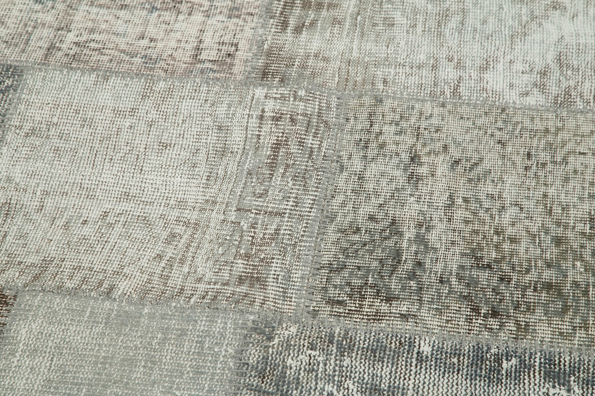 Handmade Wool Area Rug - Kirk Yama Grey Patchwork Cotton Wool Rug 7x7 Feet