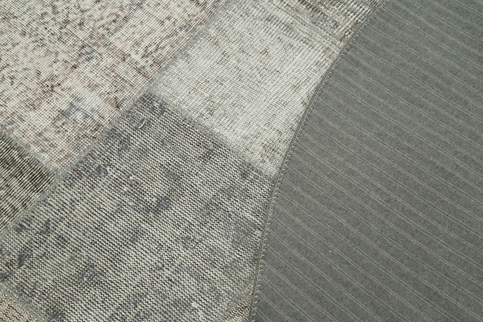 Handmade Wool Area Rug - Kirk Yama Grey Patchwork Cotton Wool Rug 7x7 Feet