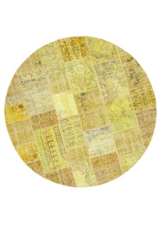 Handmade Patchwork Rug - Yellow Patchwork Carpet 7x7 Feet Cotton Wool Area Rug