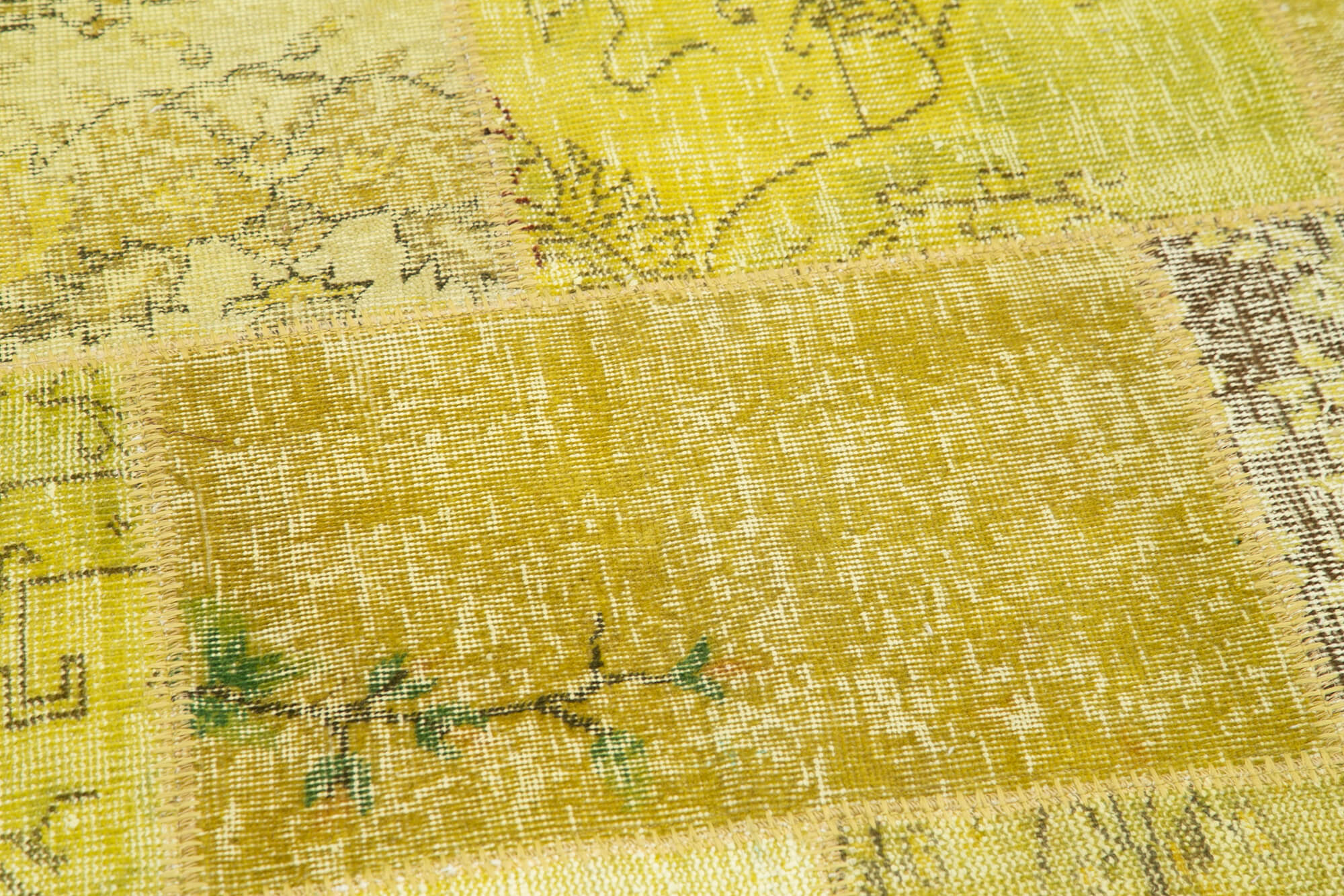 Handmade Patchwork Rug - Yellow Patchwork Carpet 7x7 Feet Cotton Wool Area Rug