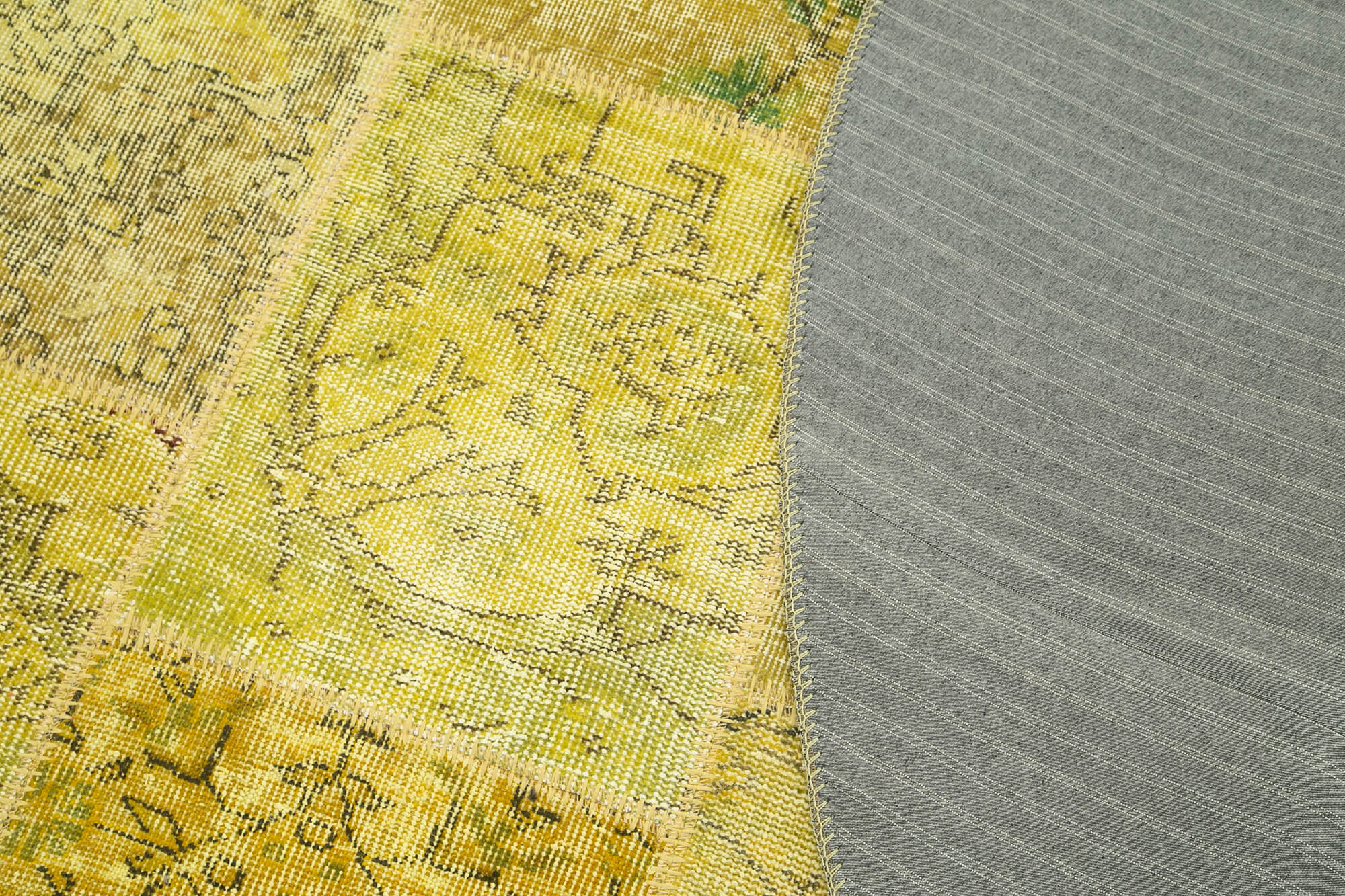 Handmade Patchwork Rug - Yellow Patchwork Carpet 7x7 Feet Cotton Wool Area Rug