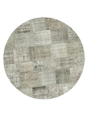 Handmade Wool Area Rug – Grey Patchwork Cotton Wool Carpet 7'1'' x 7'1''
