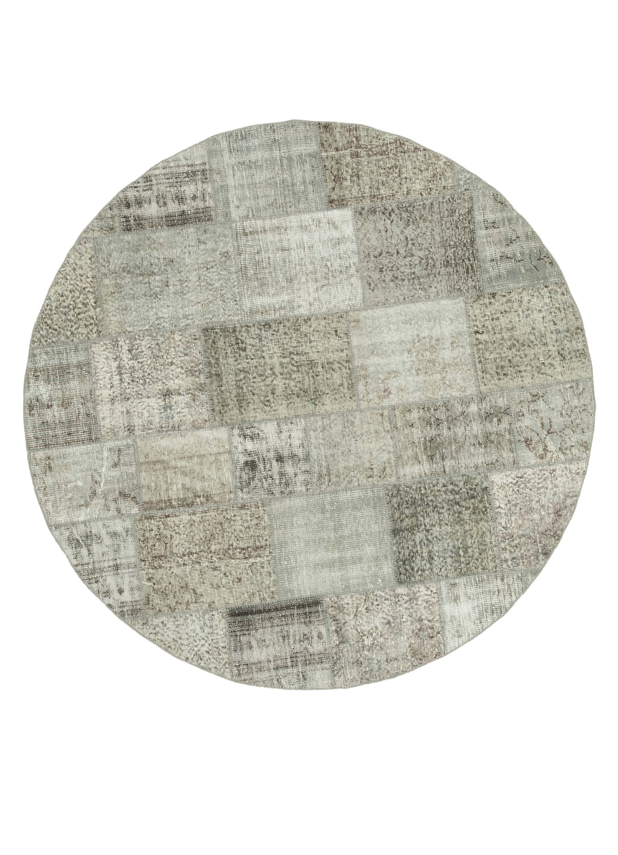 Handmade Wool Area Rug – Grey Patchwork Cotton Wool Carpet 7'1'' x 7'1''