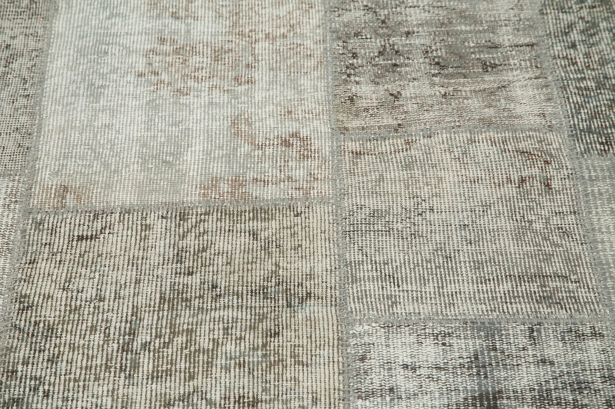 Handmade Wool Area Rug – Grey Patchwork Cotton Wool Carpet 7'1'' x 7'1''