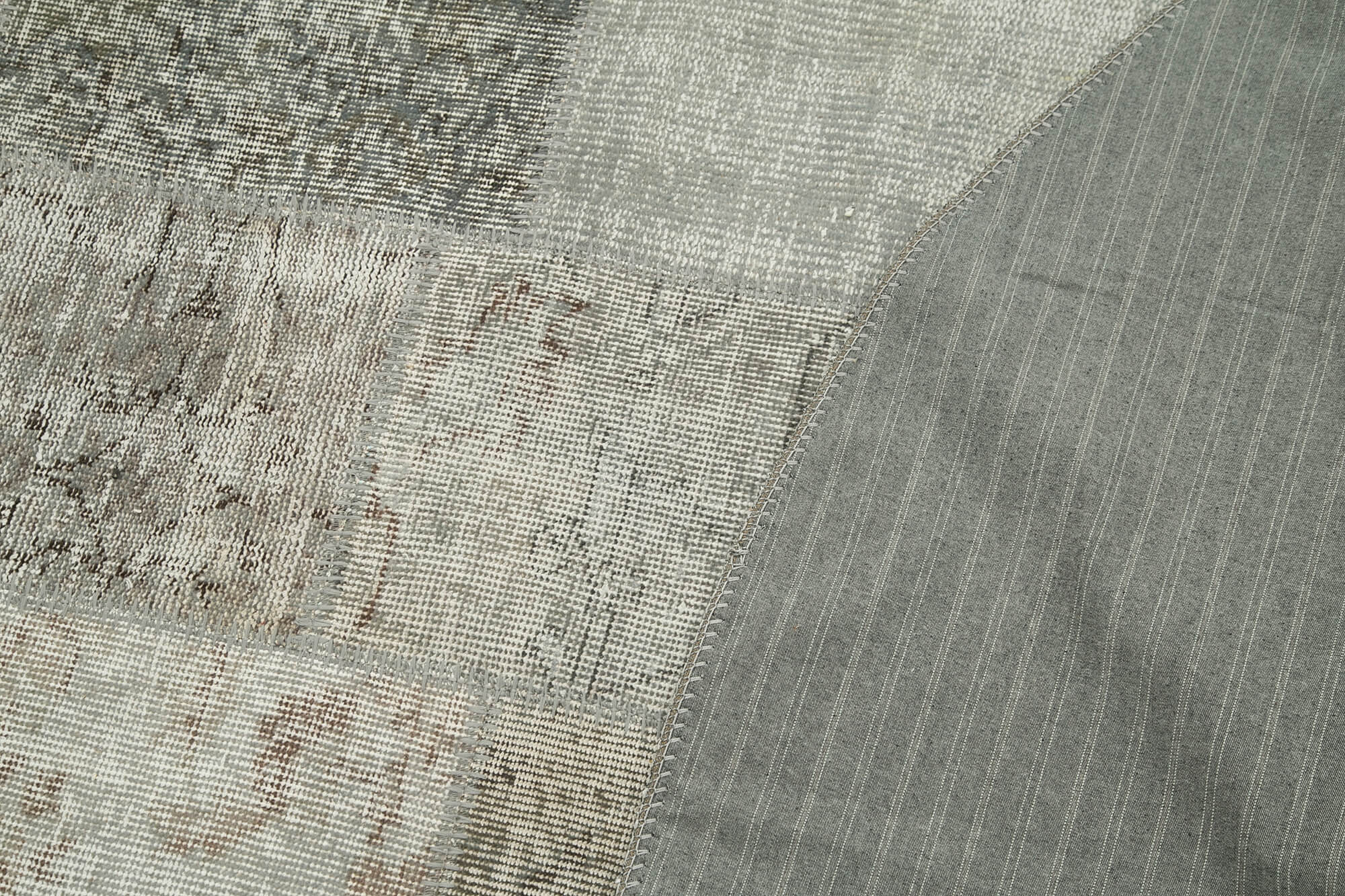 Handmade Wool Area Rug – Grey Patchwork Cotton Wool Carpet 7'1'' x 7'1''