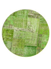 Handmade Area Rug – Vintage Turkish Wool Cotton Green Patchwork Carpet 6'7"x6'7"