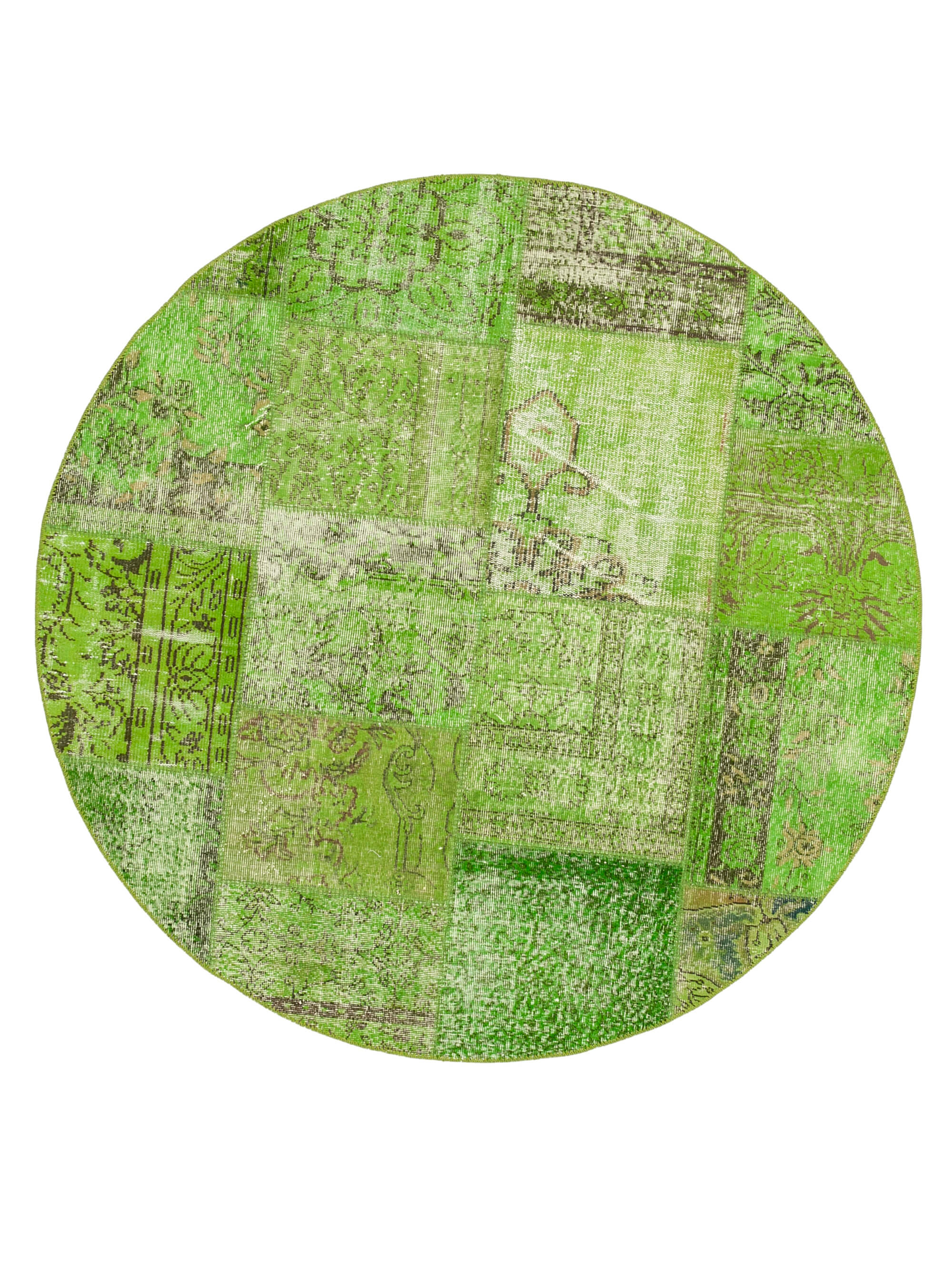 Handmade Area Rug – Vintage Turkish Wool Cotton Green Patchwork Carpet 6'7"x6'7"