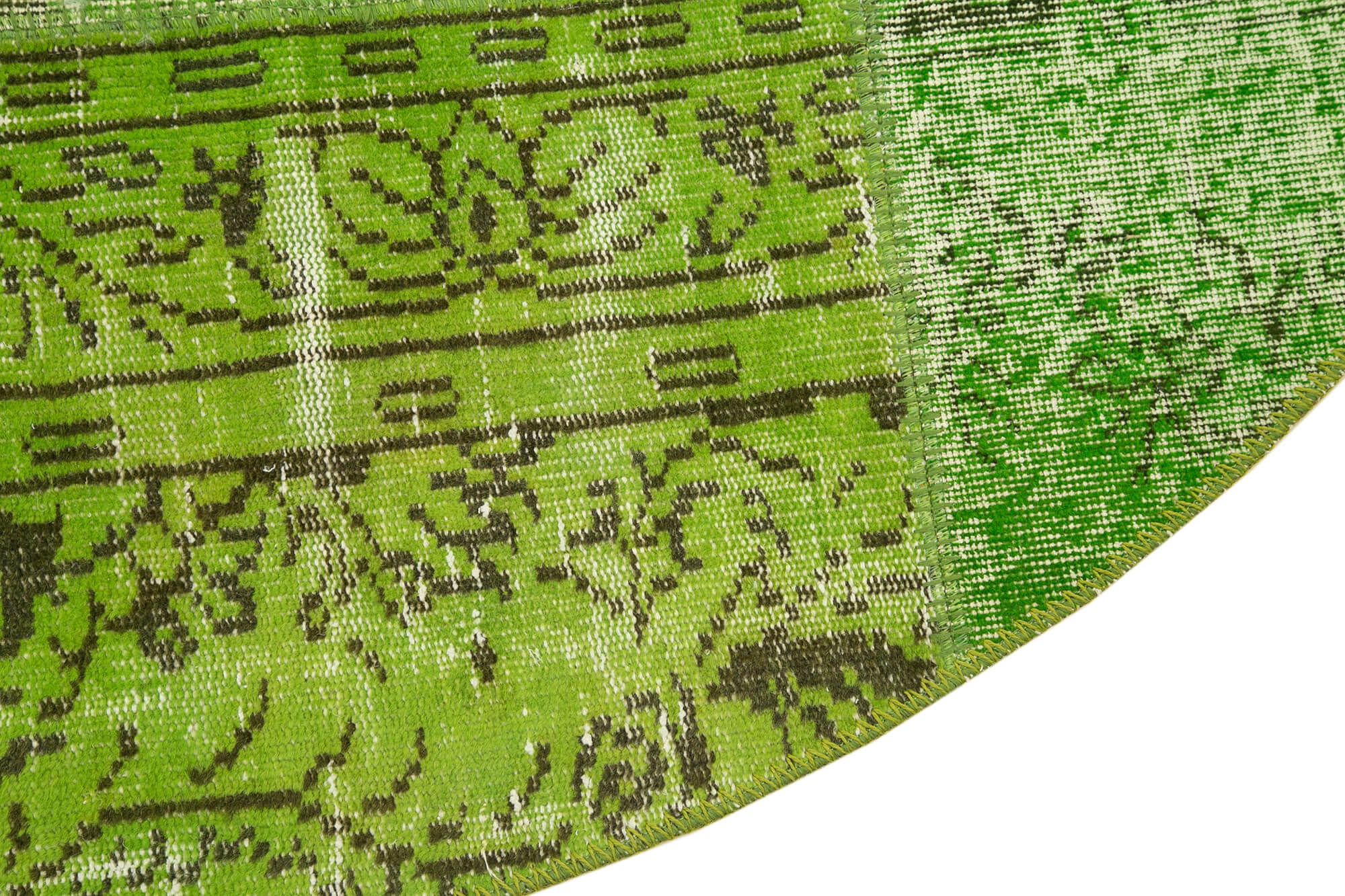 Handmade Area Rug – Vintage Turkish Wool Cotton Green Patchwork Carpet 6'7"x6'7"