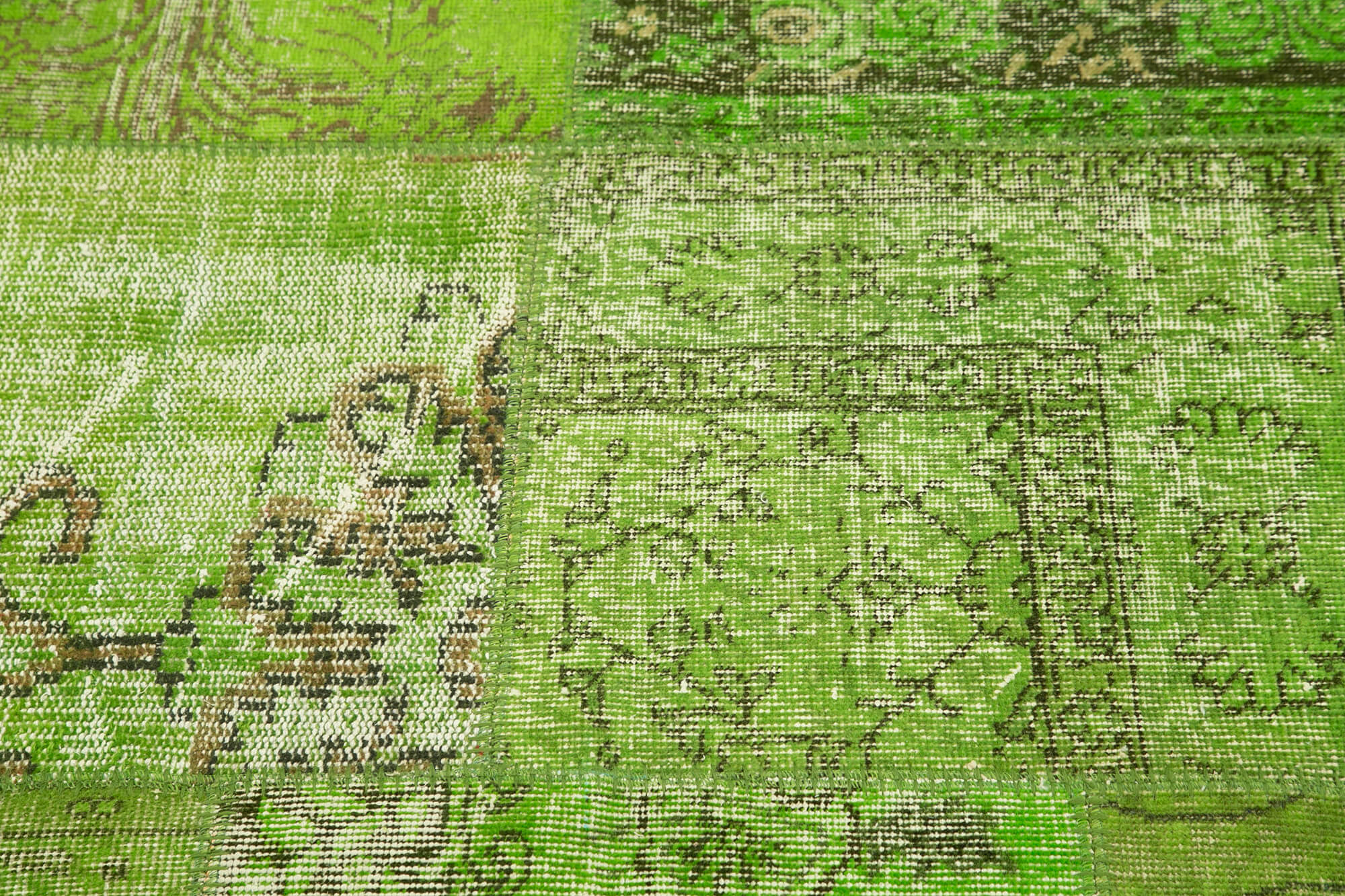 Handmade Area Rug – Vintage Turkish Wool Cotton Green Patchwork Carpet 6'7"x6'7"