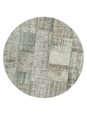 Handmade Area Rug - Kirk Yama Grey Patchwork Cotton Wool Carpet 6'7'' x 6'7''