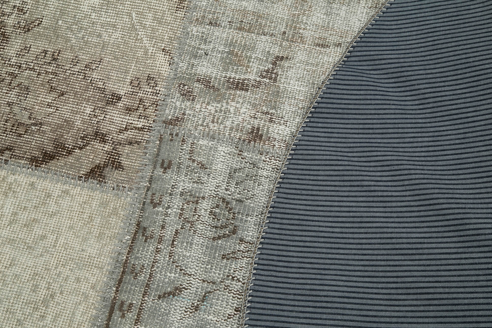 Handmade Area Rug - Kirk Yama Grey Patchwork Cotton Wool Carpet 6'7'' x 6'7''