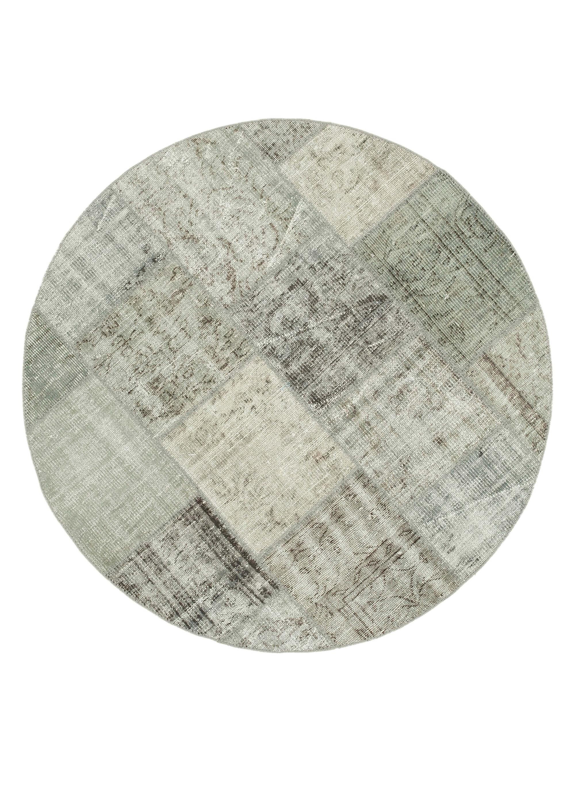 Handmade Patchwork Rug - Kirk Yama Grey Cotton Wool Vintage Area Rug 4'11''x4'11''