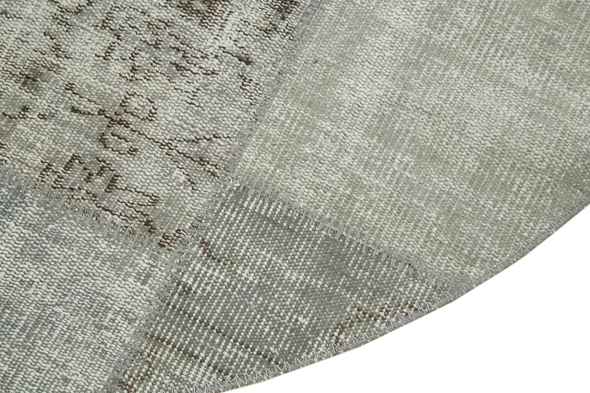 Handmade Patchwork Rug - Kirk Yama Grey Cotton Wool Vintage Area Rug 4'11''x4'11''