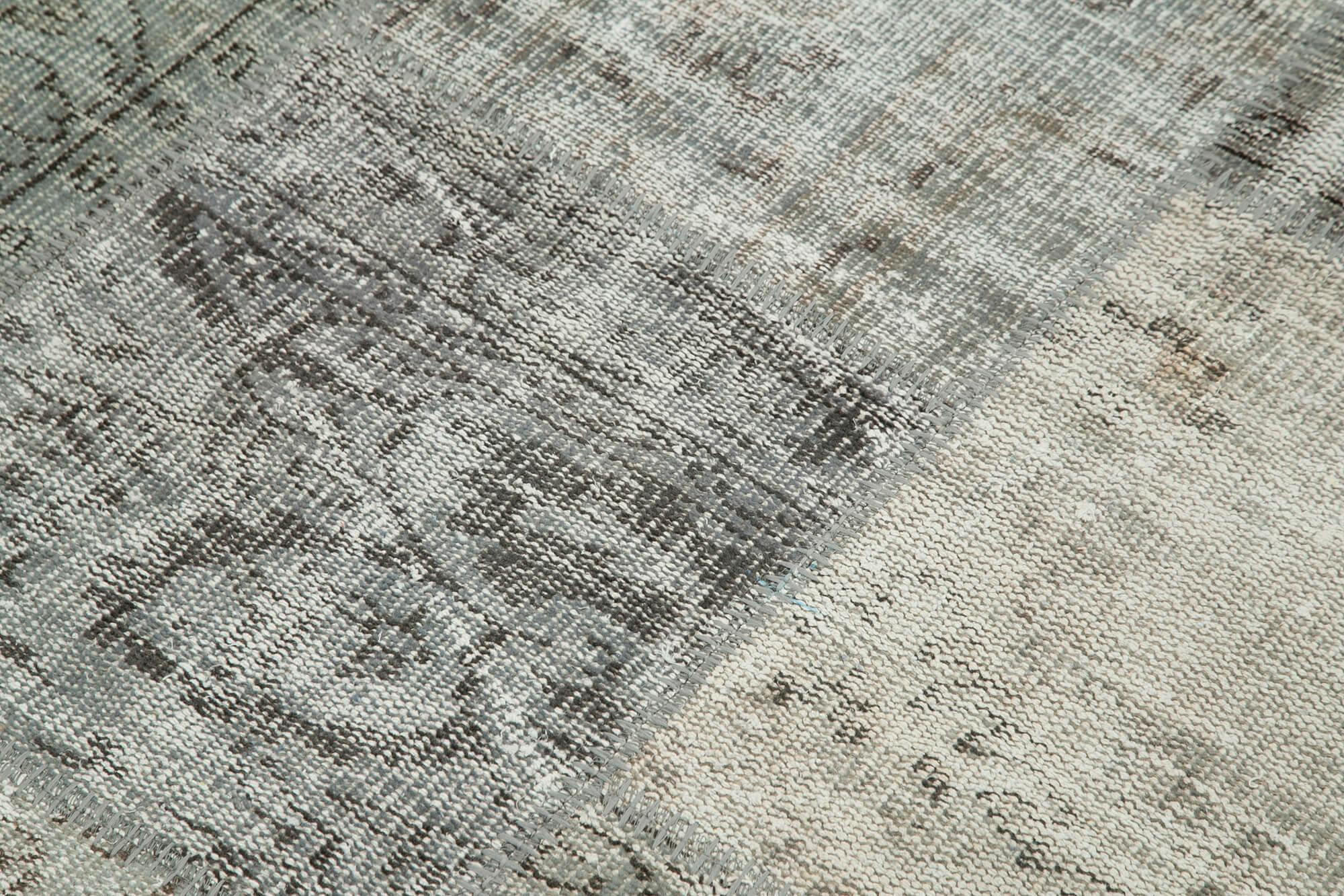 Handmade Patchwork Rug - Kirk Yama Grey Cotton Wool Vintage Area Rug 4'11''x4'11''