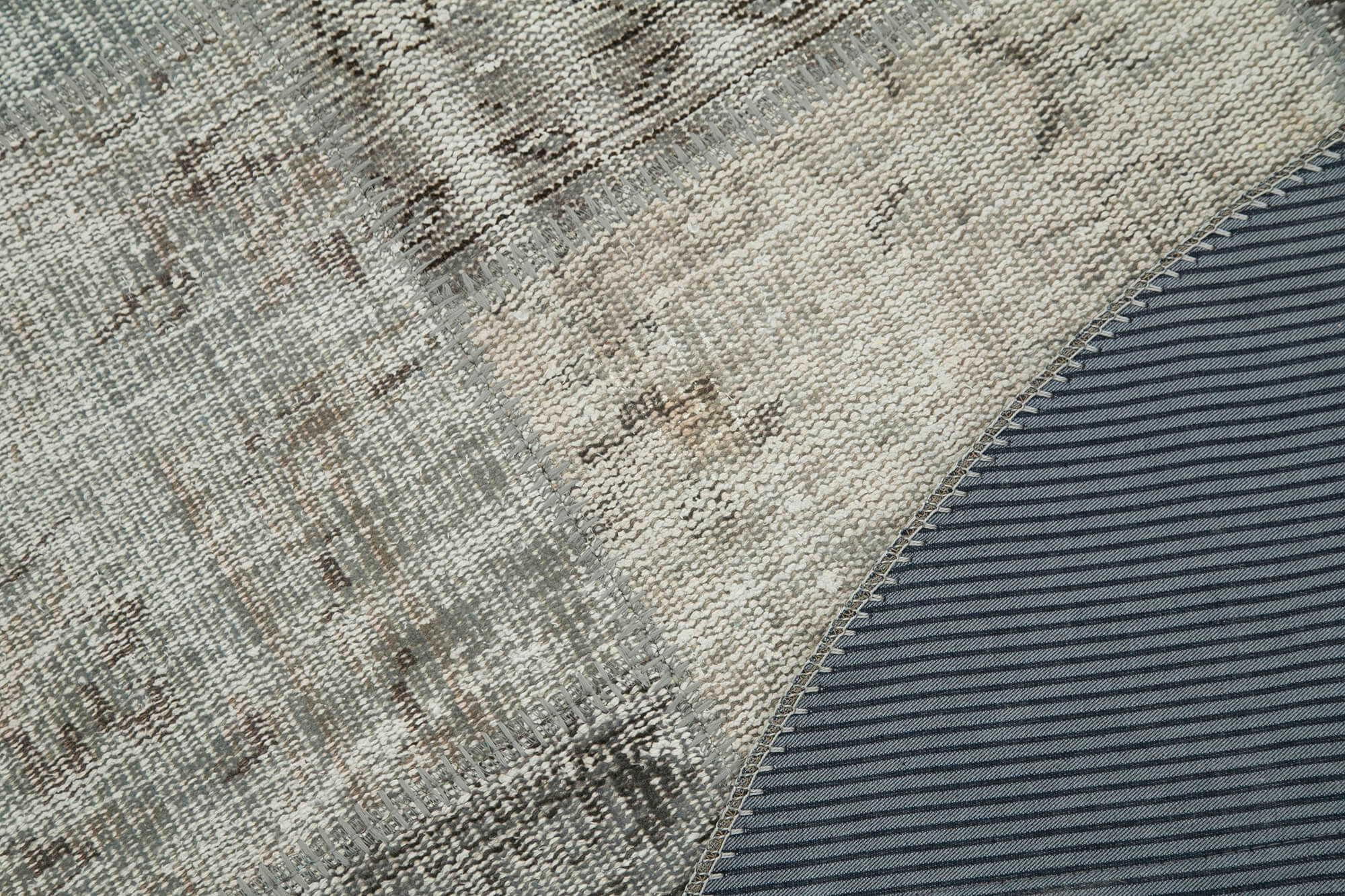 Handmade Patchwork Rug - Kirk Yama Grey Cotton Wool Vintage Area Rug 4'11''x4'11''