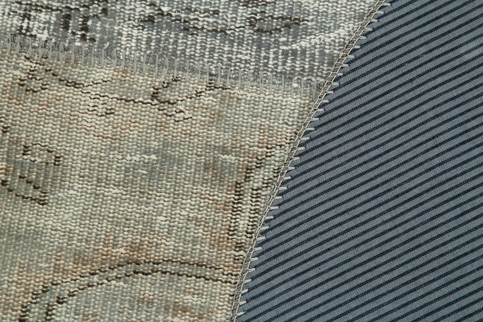 Handmade Patchwork Rug – Grey Patchwork Carpet Cotton Wool Area Rug 4'11'' x 4'11''