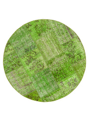 Handmade Area Rug - Green Patchwork Cotton Wool Vintage Hand Woven Carpet 4'11'' x 4'11''