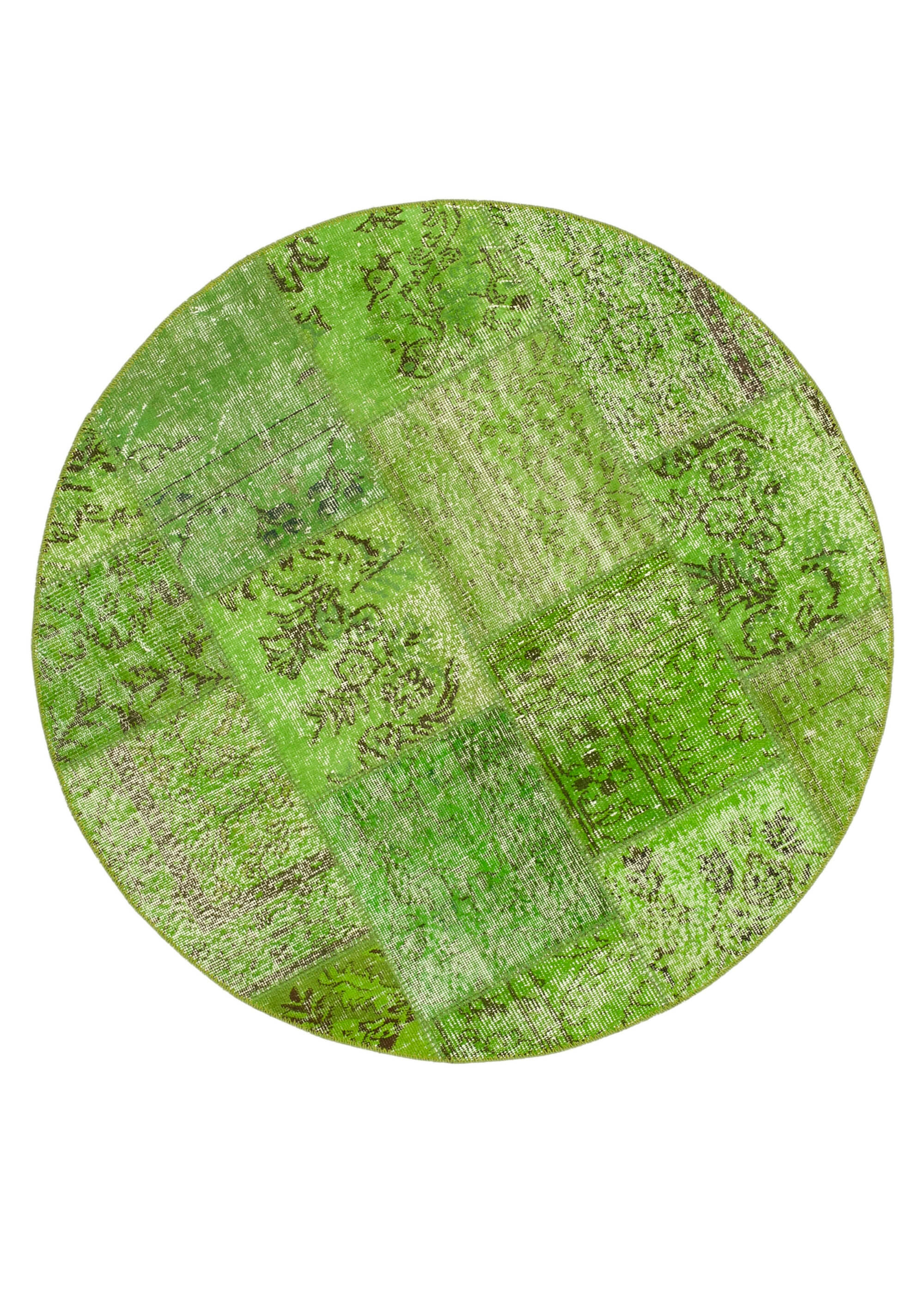 Handmade Area Rug - Green Patchwork Cotton Wool Vintage Hand Woven Carpet 4'11'' x 4'11''