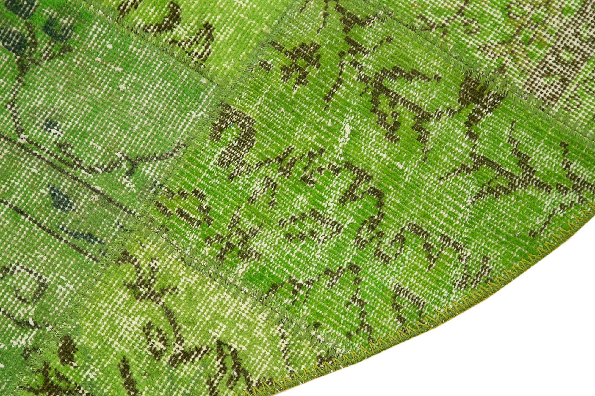 Handmade Area Rug - Green Patchwork Cotton Wool Vintage Hand Woven Carpet 4'11'' x 4'11''
