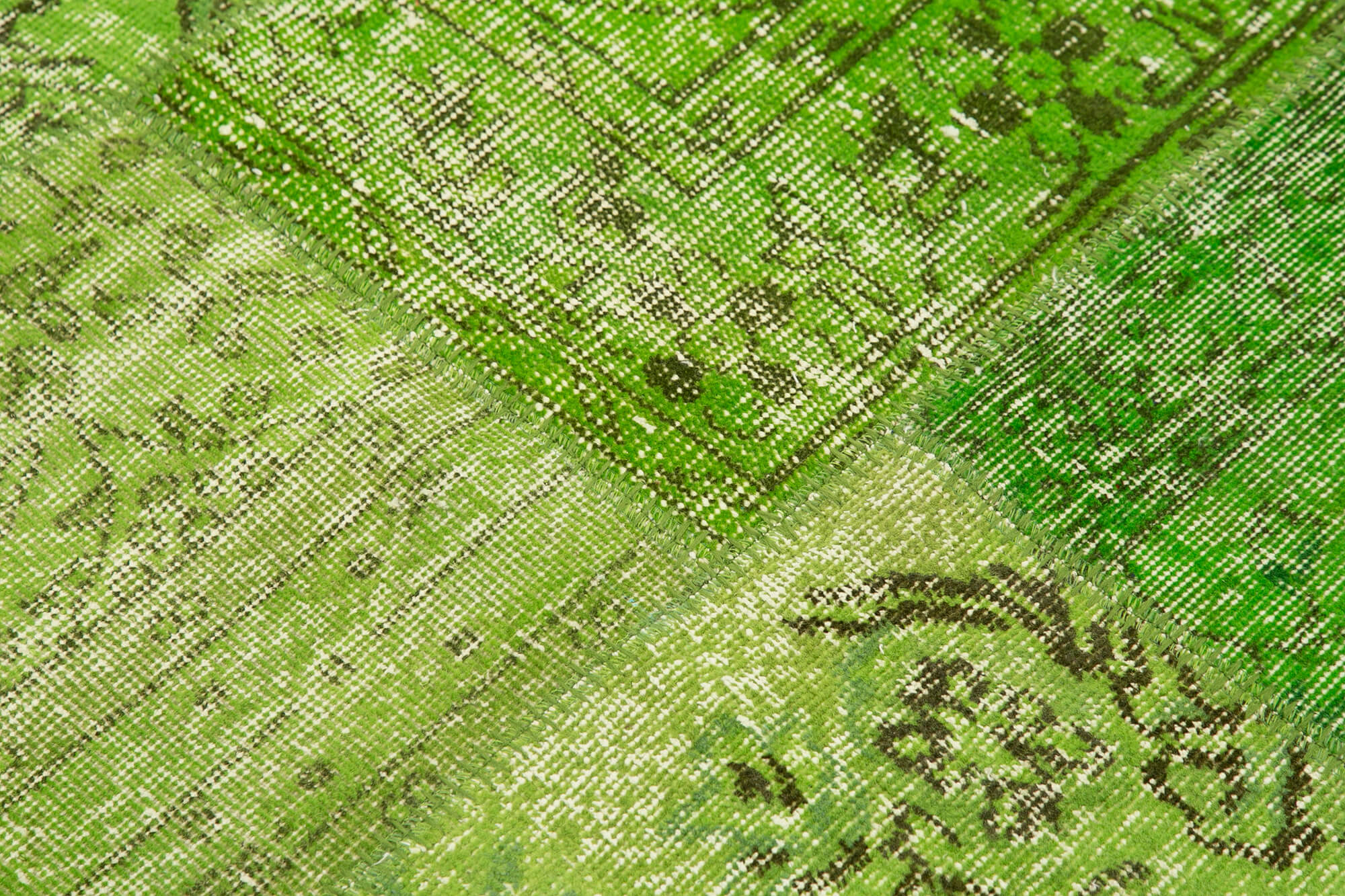 Handmade Area Rug - Green Patchwork Cotton Wool Vintage Hand Woven Carpet 4'11'' x 4'11''