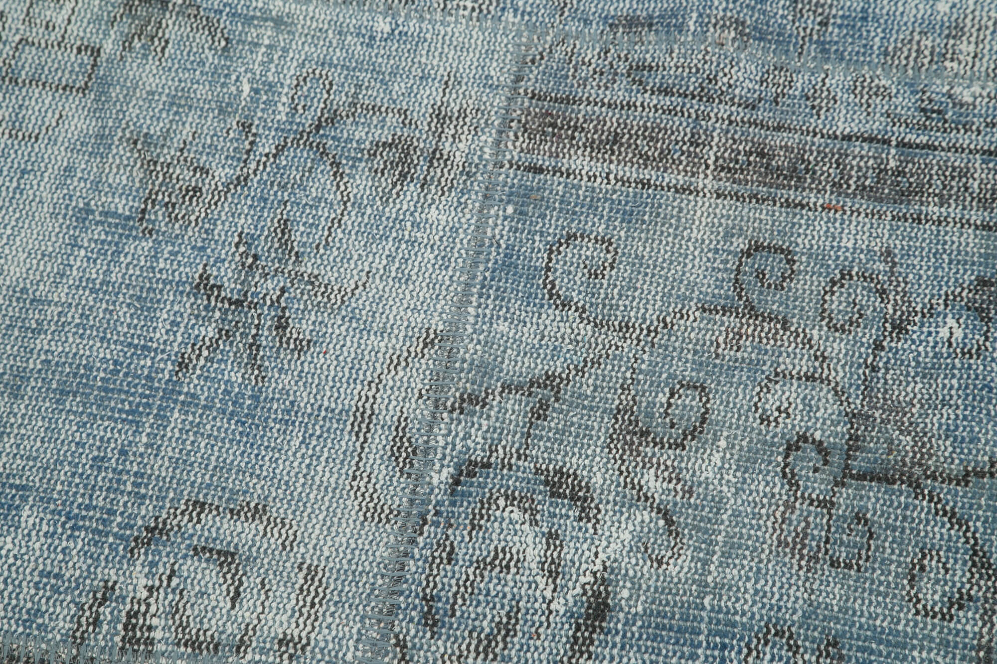 Handmade Area Rug - Blue Patchwork Cotton Wool Vintage Turkish Carpet 5x5 ft