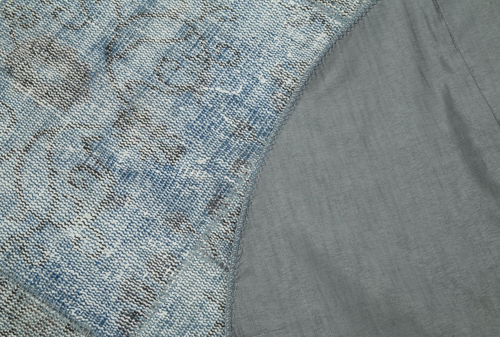Handmade Area Rug - Blue Patchwork Cotton Wool Vintage Turkish Carpet 5x5 ft