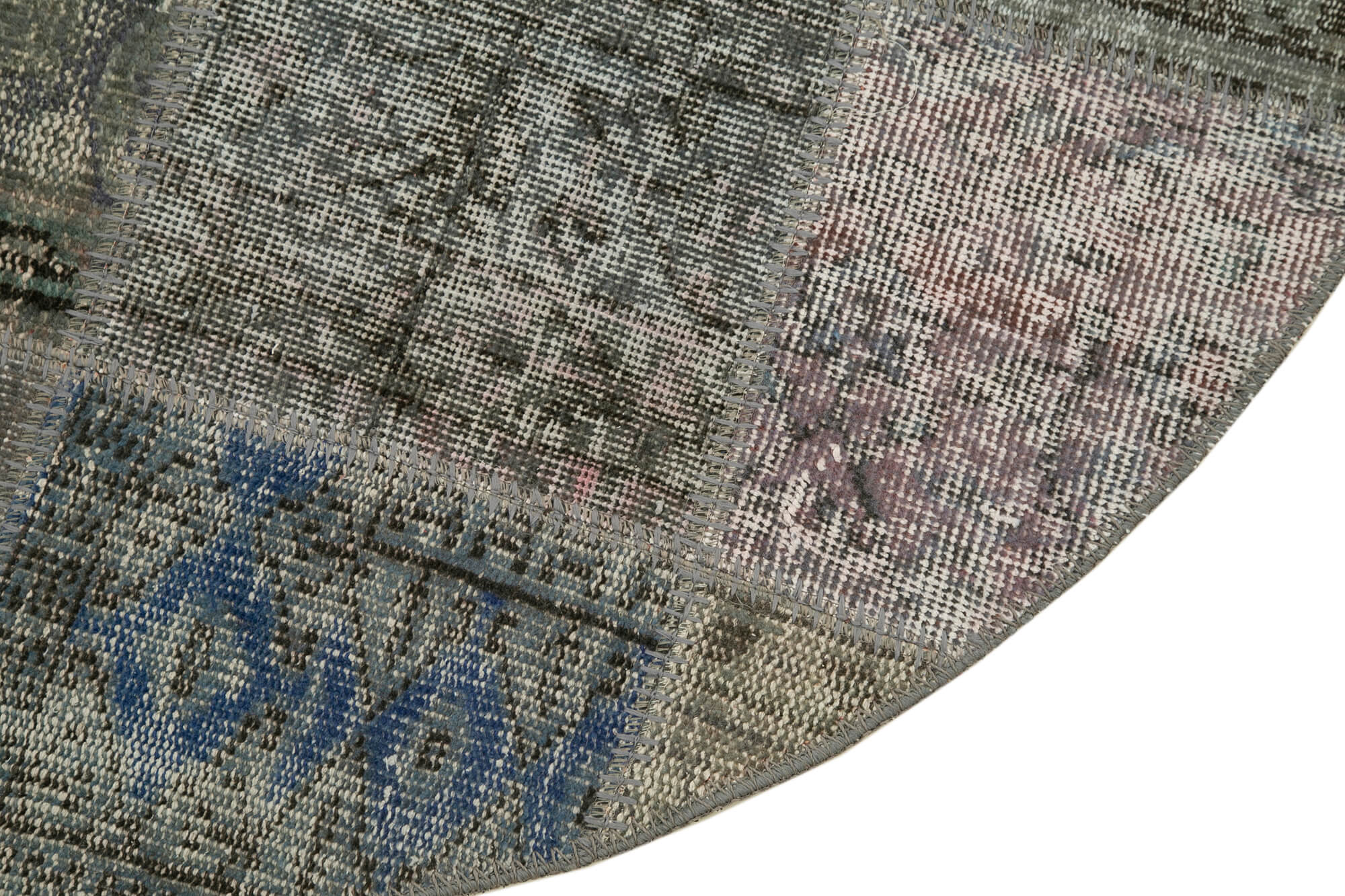 Handmade Area Rug – Grey Patchwork Cotton Wool Vintage Hand Woven Carpet 4x4 Ft