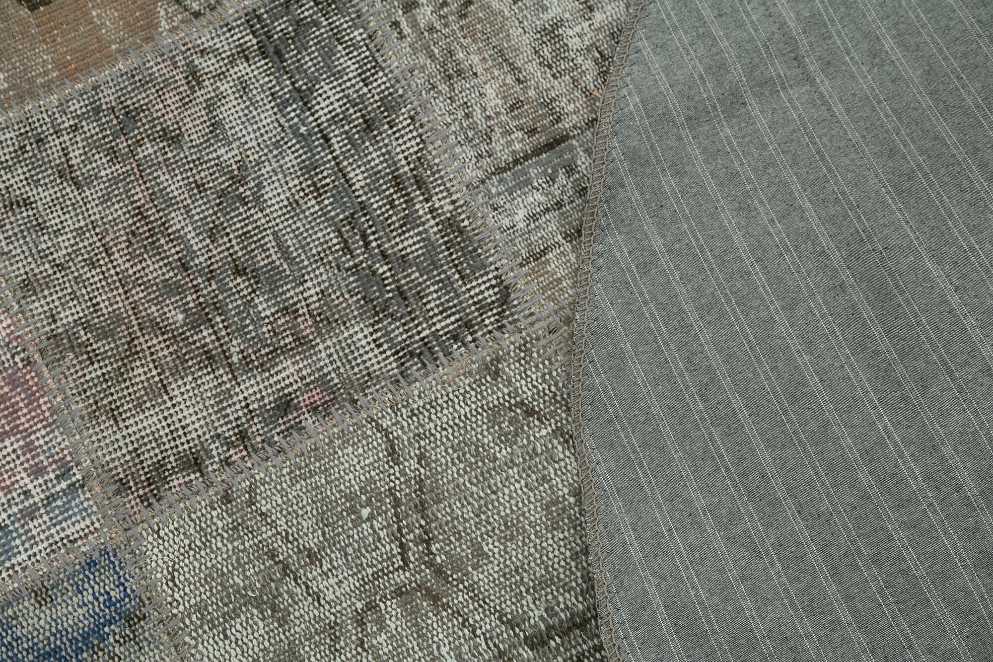 Handmade Area Rug – Grey Patchwork Cotton Wool Vintage Hand Woven Carpet 4x4 Ft