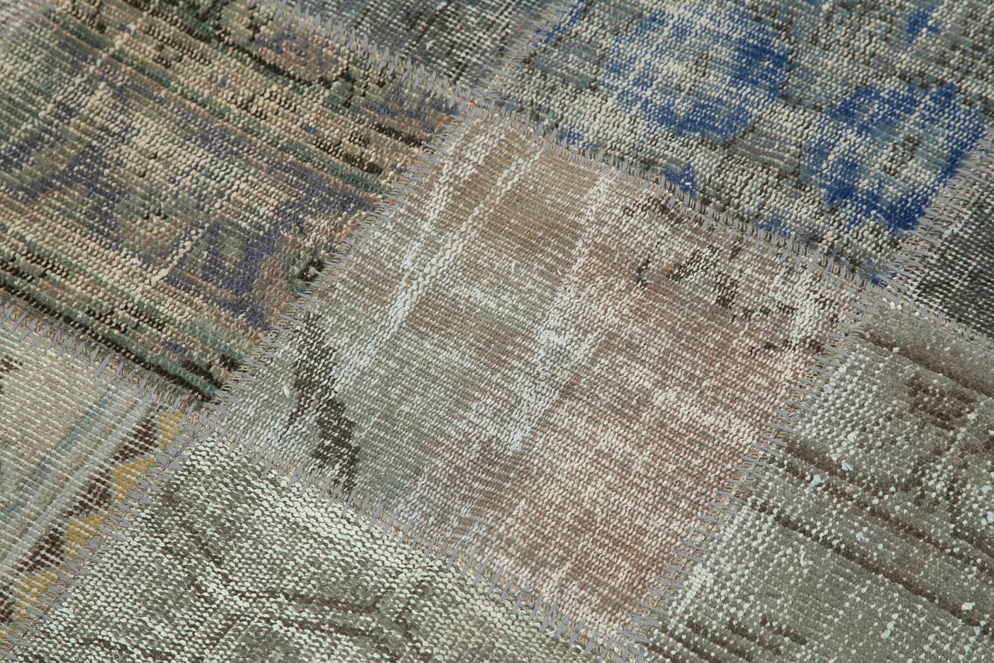 Handmade Area Rug - Kirk Yama Grey Patchwork Cotton Wool Vintage Carpet 4'9'' x 4'9''