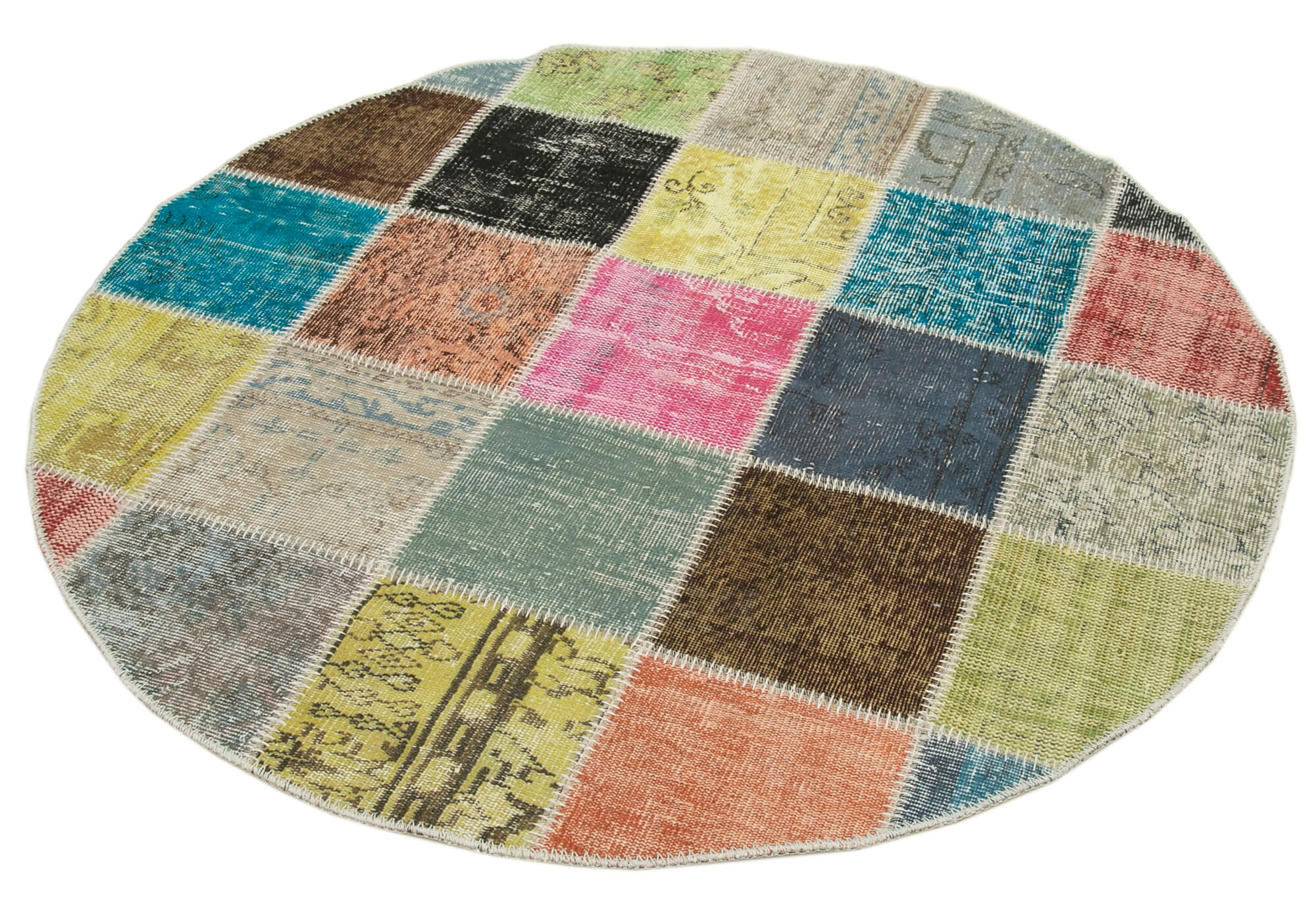 Handmade Area Rug – Kirk Yama Patchwork Cotton Wool Vintage Turkish Carpet 4'9''x4'9''
