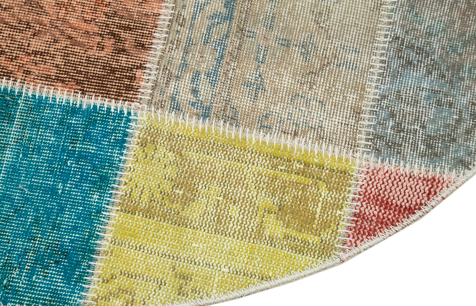 Handmade Area Rug – Kirk Yama Patchwork Cotton Wool Vintage Turkish Carpet 4'9''x4'9''