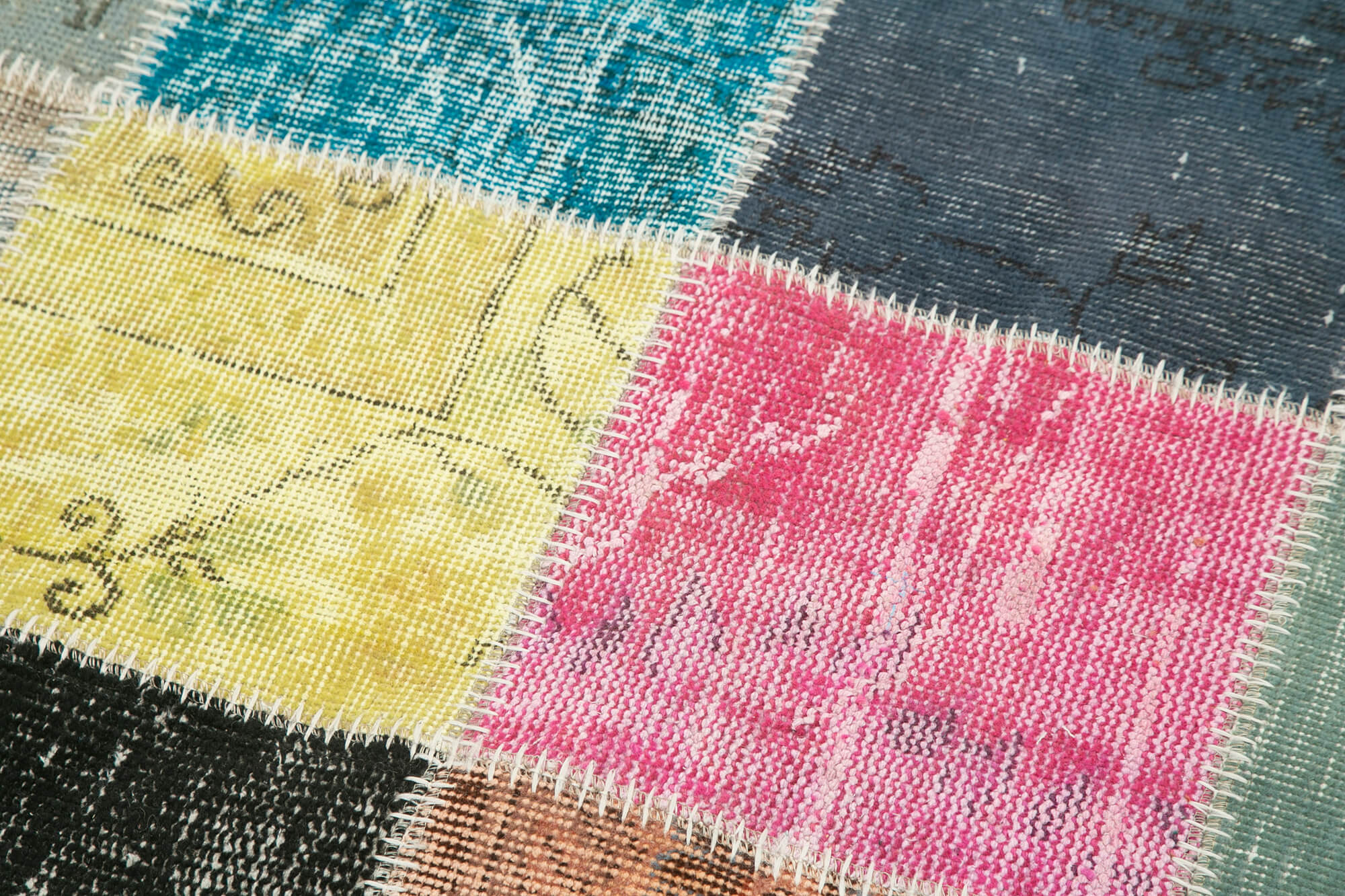 Handmade Area Rug – Kirk Yama Patchwork Cotton Wool Vintage Turkish Carpet 4'9''x4'9''