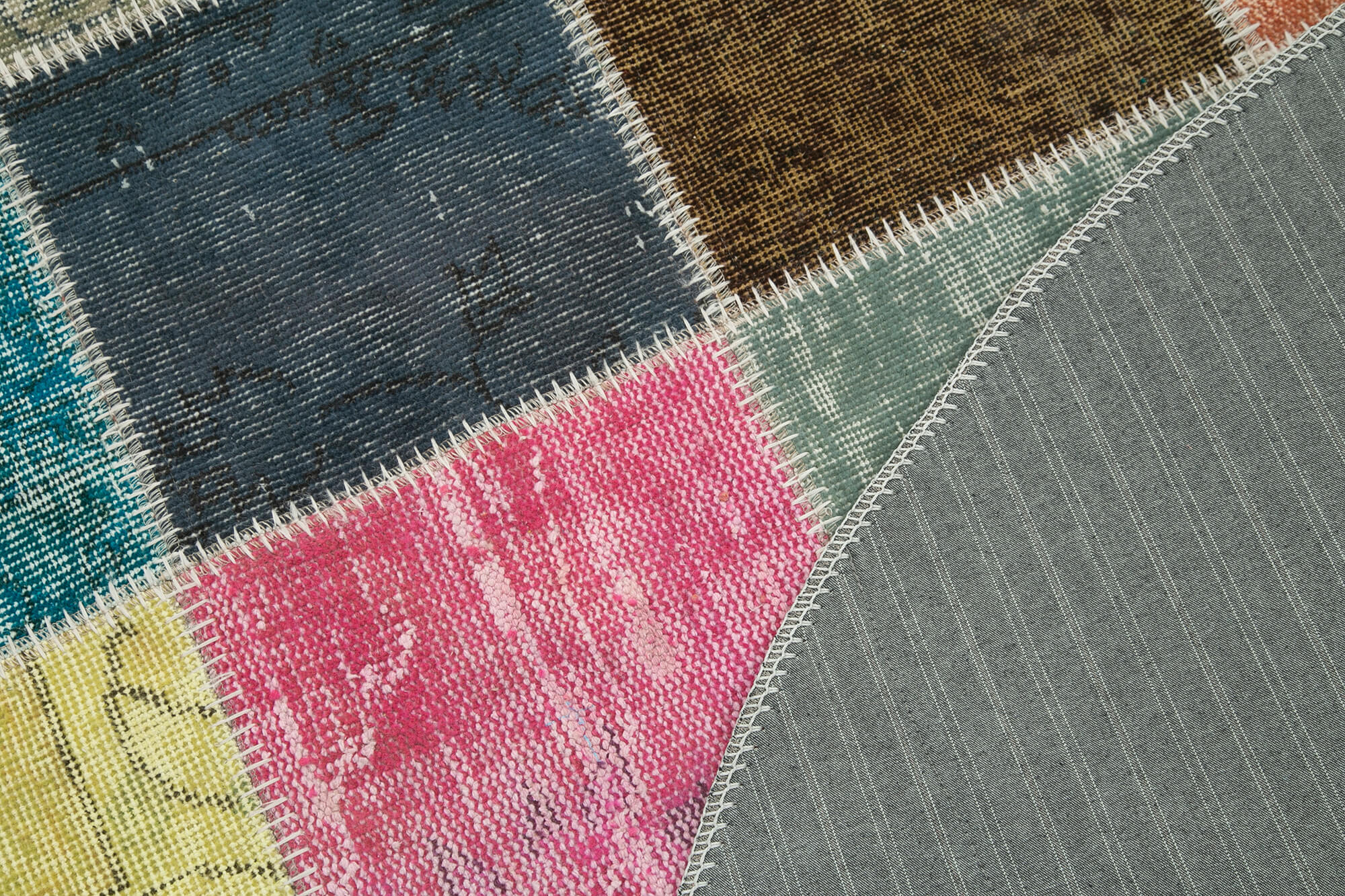 Handmade Area Rug – Kirk Yama Patchwork Cotton Wool Vintage Turkish Carpet 4'9''x4'9''