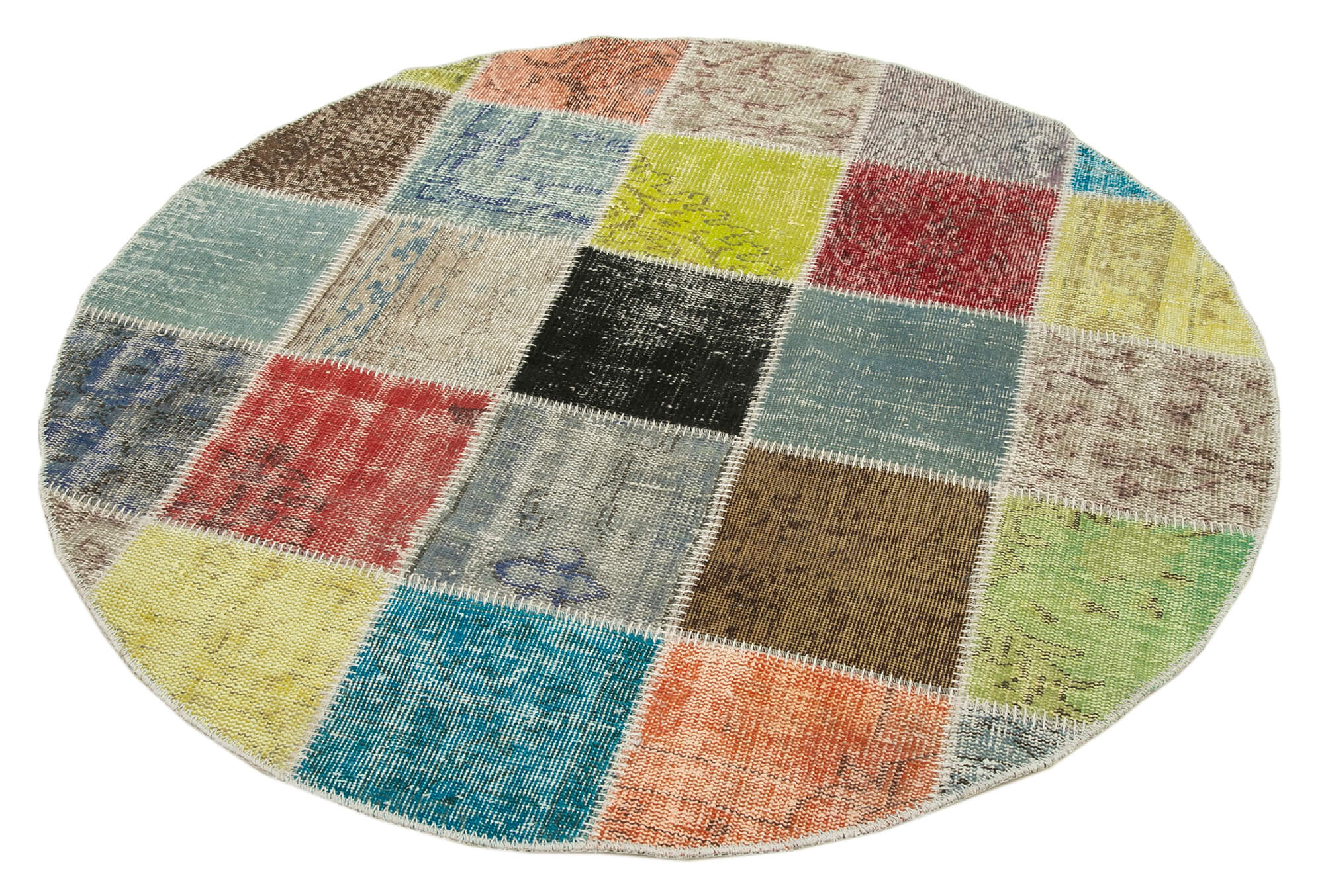Handmade Patchwork Rug | Vintage Turkish Carpet Cotton Wool Carpet 4x4