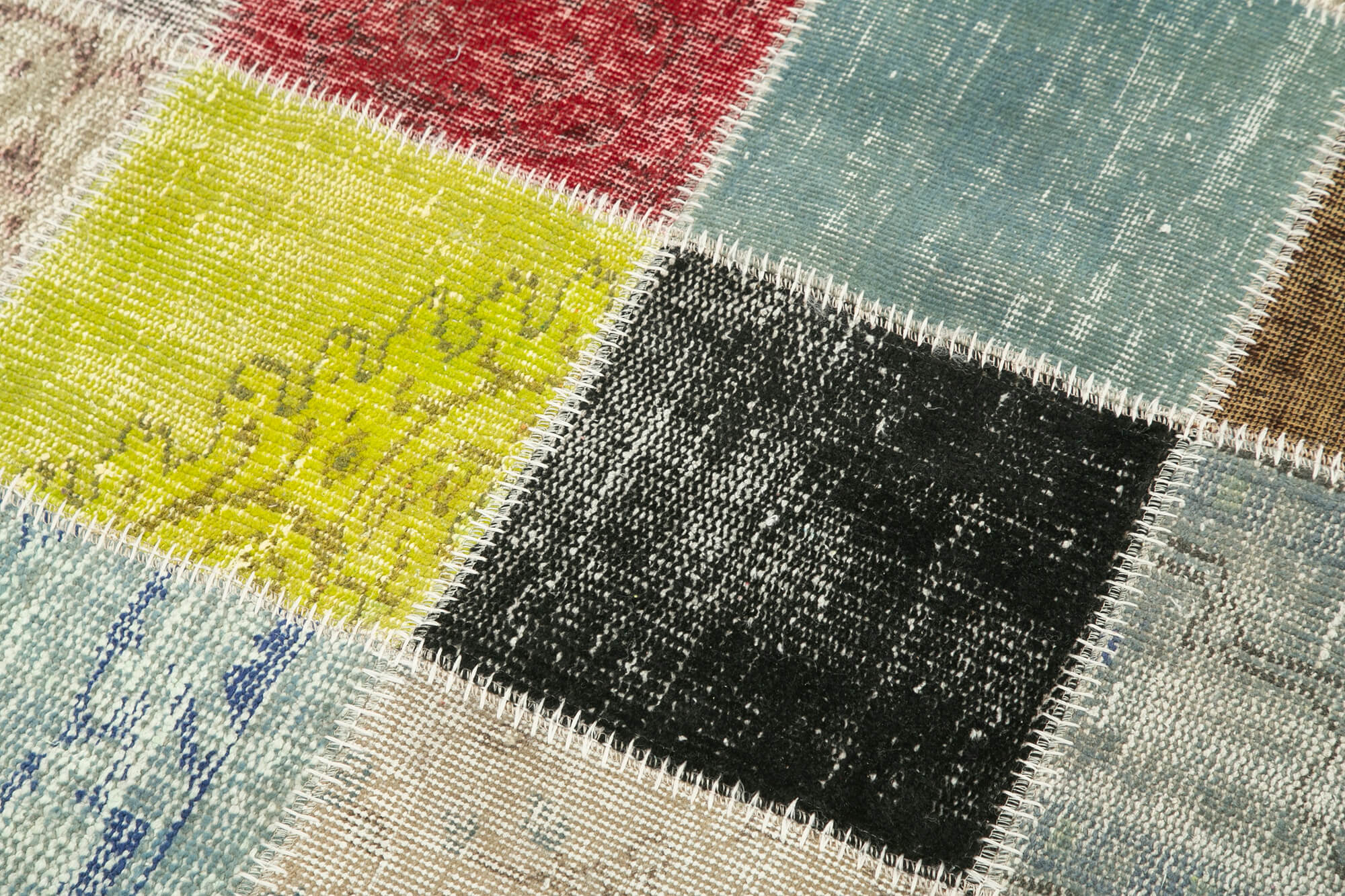 Handmade Patchwork Rug | Vintage Turkish Carpet Cotton Wool Carpet 4x4