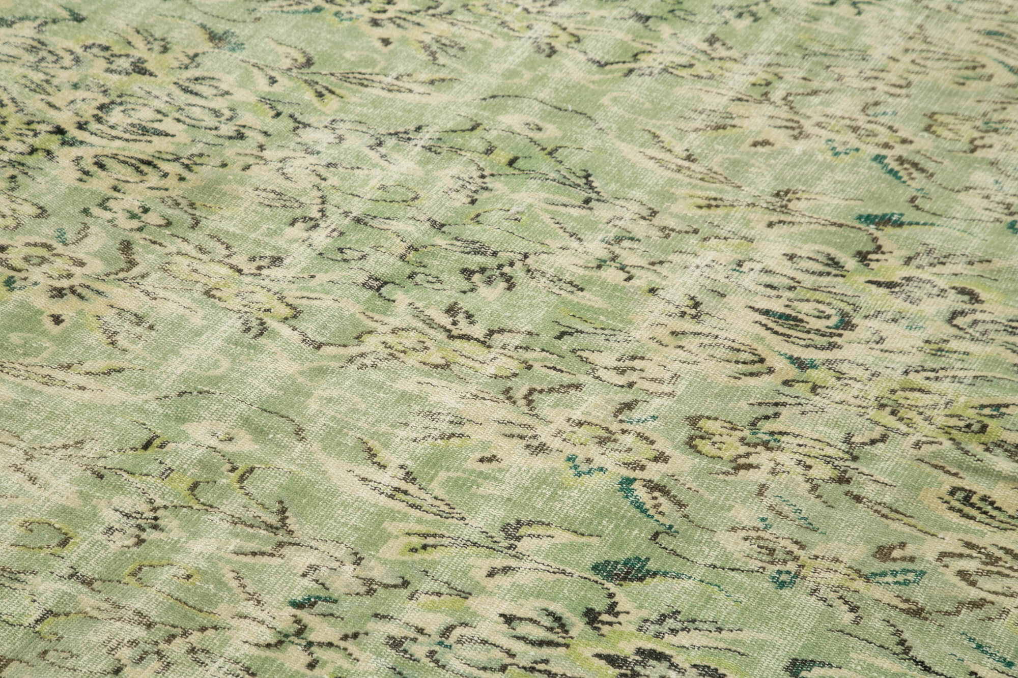 Handmade Wool Area Rug - Vintage Cotton Rug Green 7'3'' x 11'0'' Classic Living Room