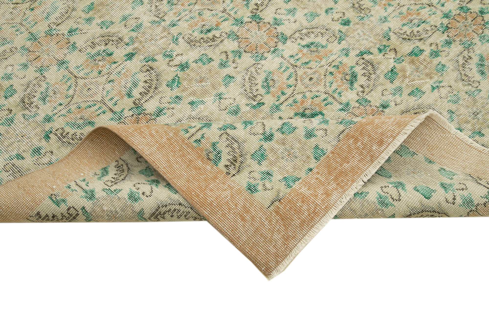 Handmade Vintage Area Rug – Neutral Beige Wool Cotton, Turkish Hand Knotted 6'11''x10'1''