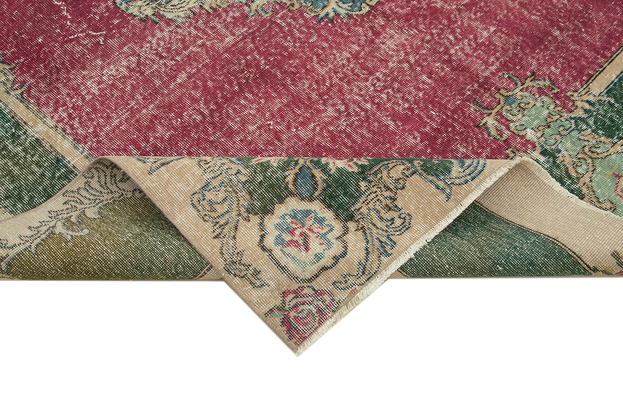Handmade Wool Area Rug – Vintage Cotton Rug 7'0''x10'1'' Beige Bohemian Style