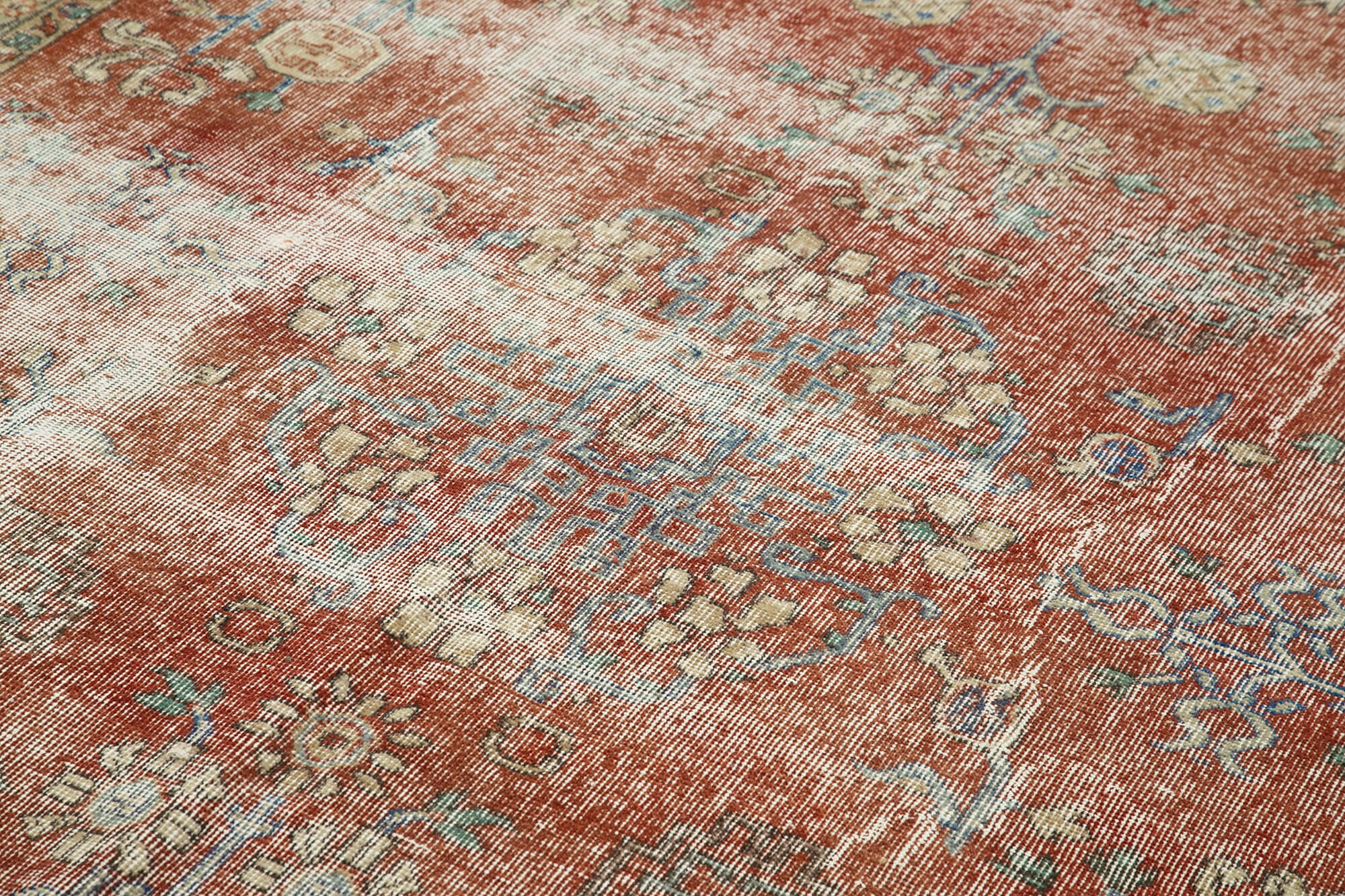 Handmade Wool Area Rug – Vintage Cotton Rug Beige 6'9''x10'4'' Classic Living Room