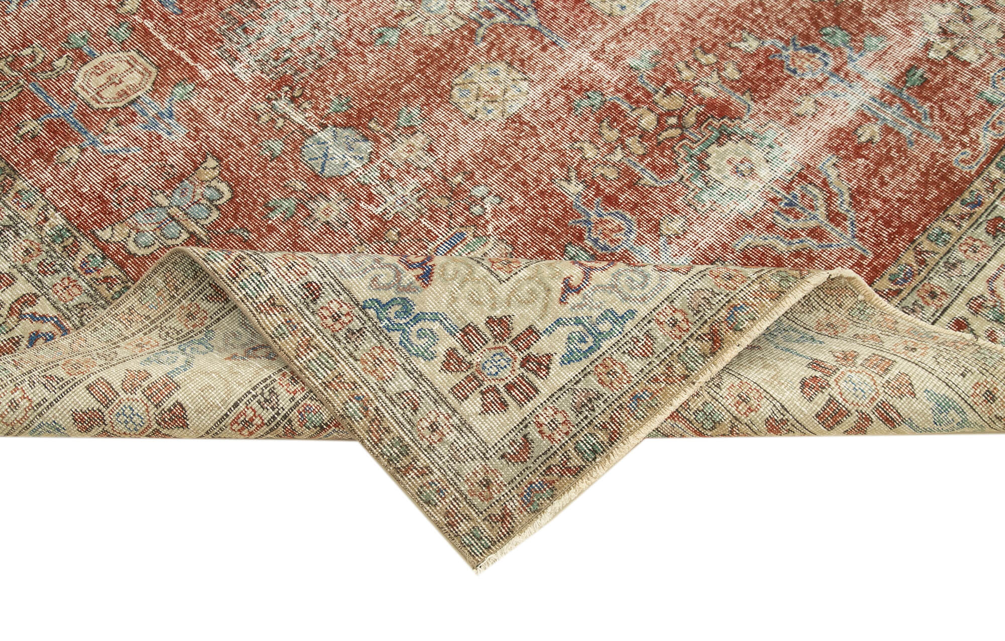 Handmade Wool Area Rug – Vintage Cotton Rug Beige 6'9''x10'4'' Classic Living Room