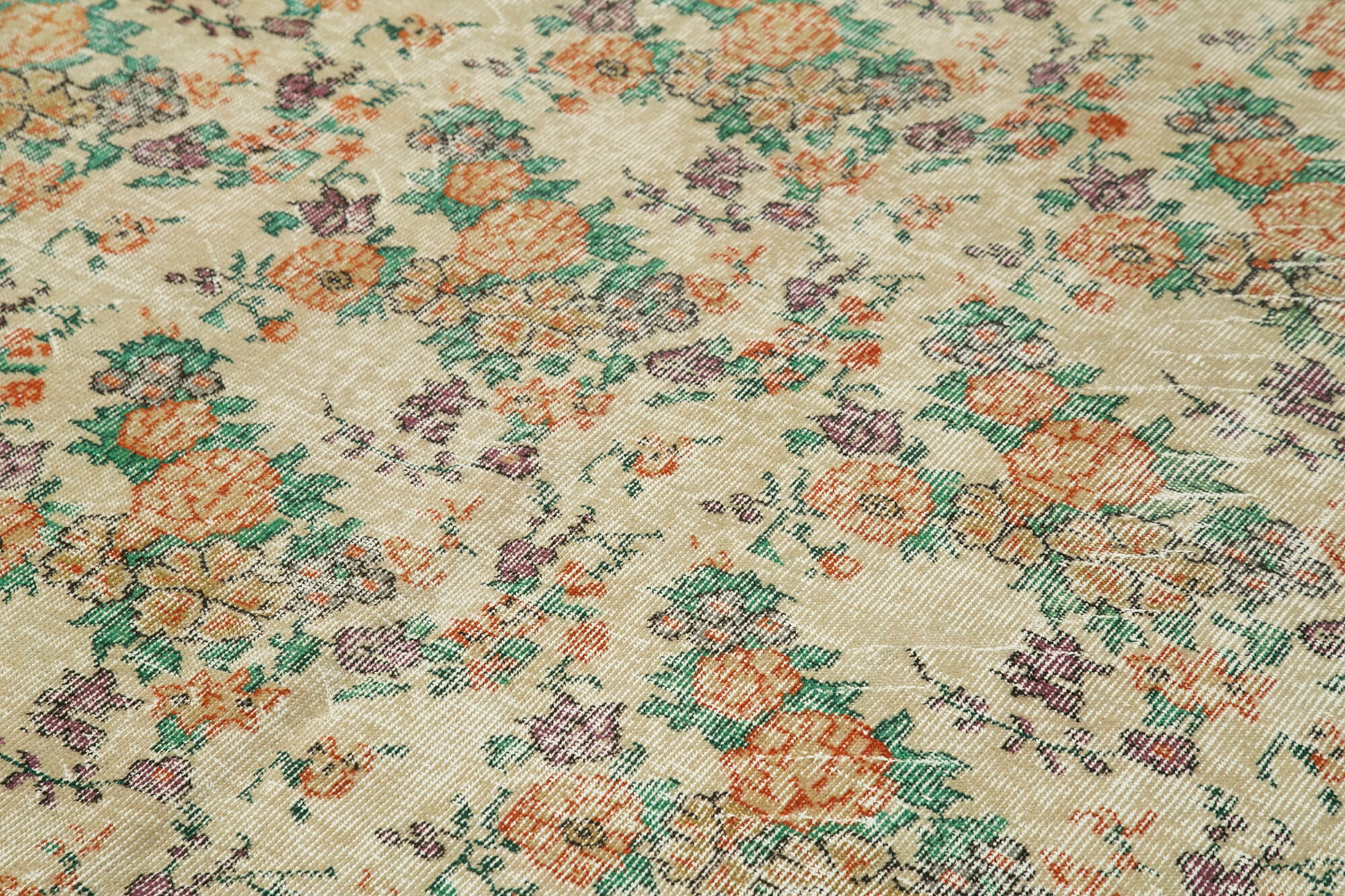 Handmade Wool Area Rug - Vintage Cotton Rug Beige 6'8'' x 10'6'' Soft Wool Texture