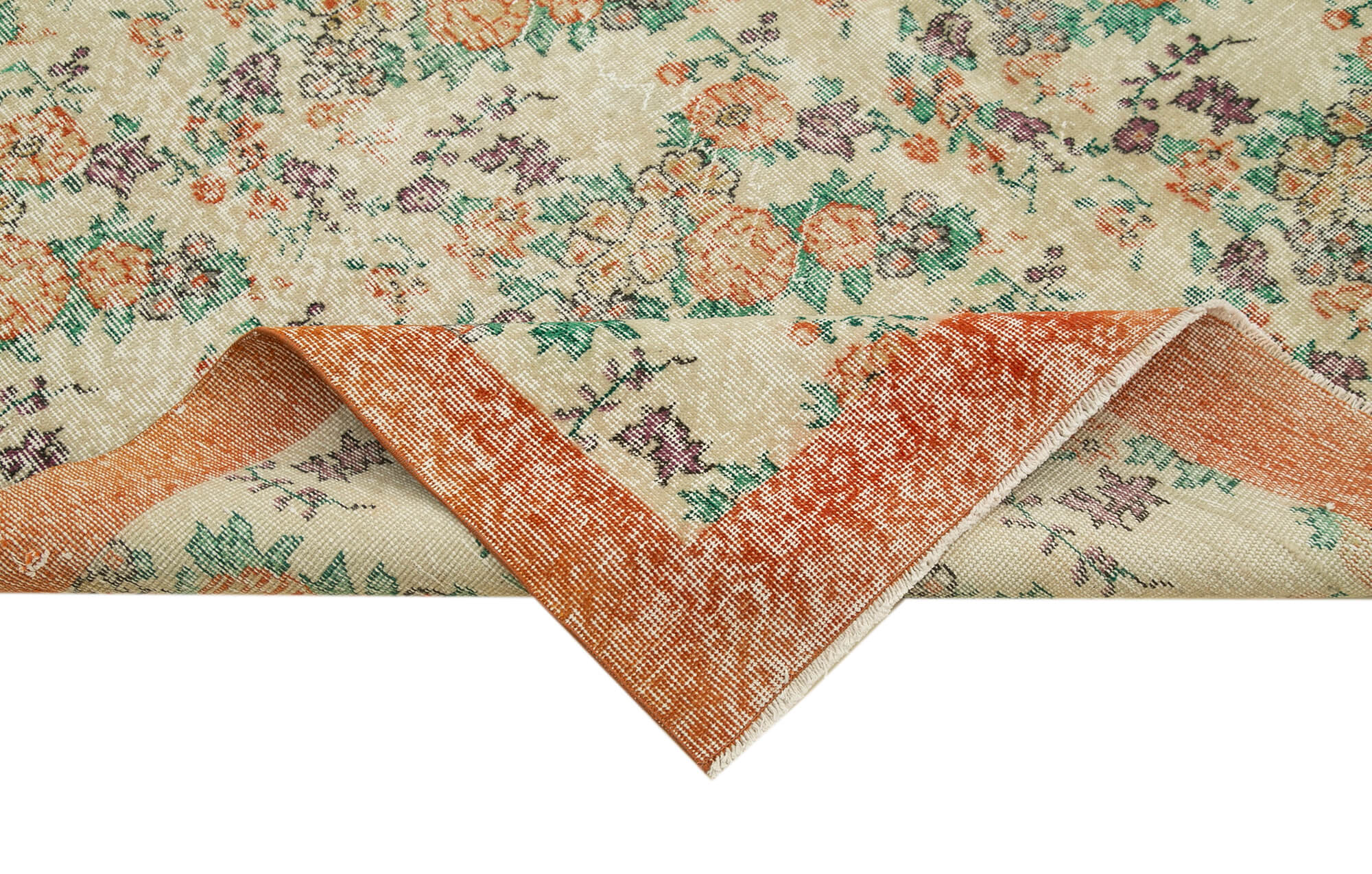 Handmade Wool Area Rug - Vintage Cotton Rug Beige 6'8'' x 10'6'' Soft Wool Texture