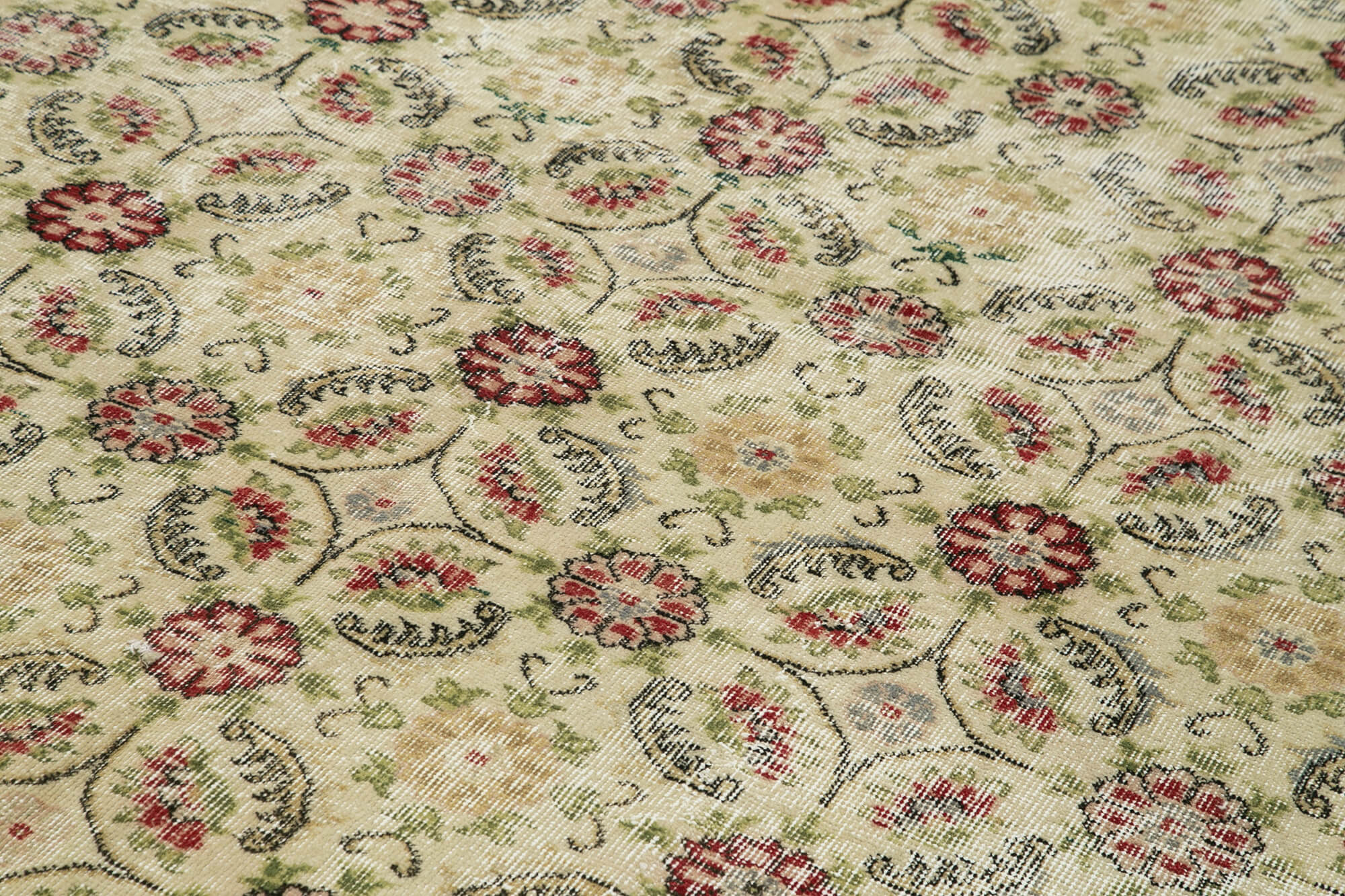 Vintage Cotton Wool Rug - Handmade Area Rug 6'9'' x 10'7'' Beige Turkish Wool Carpet