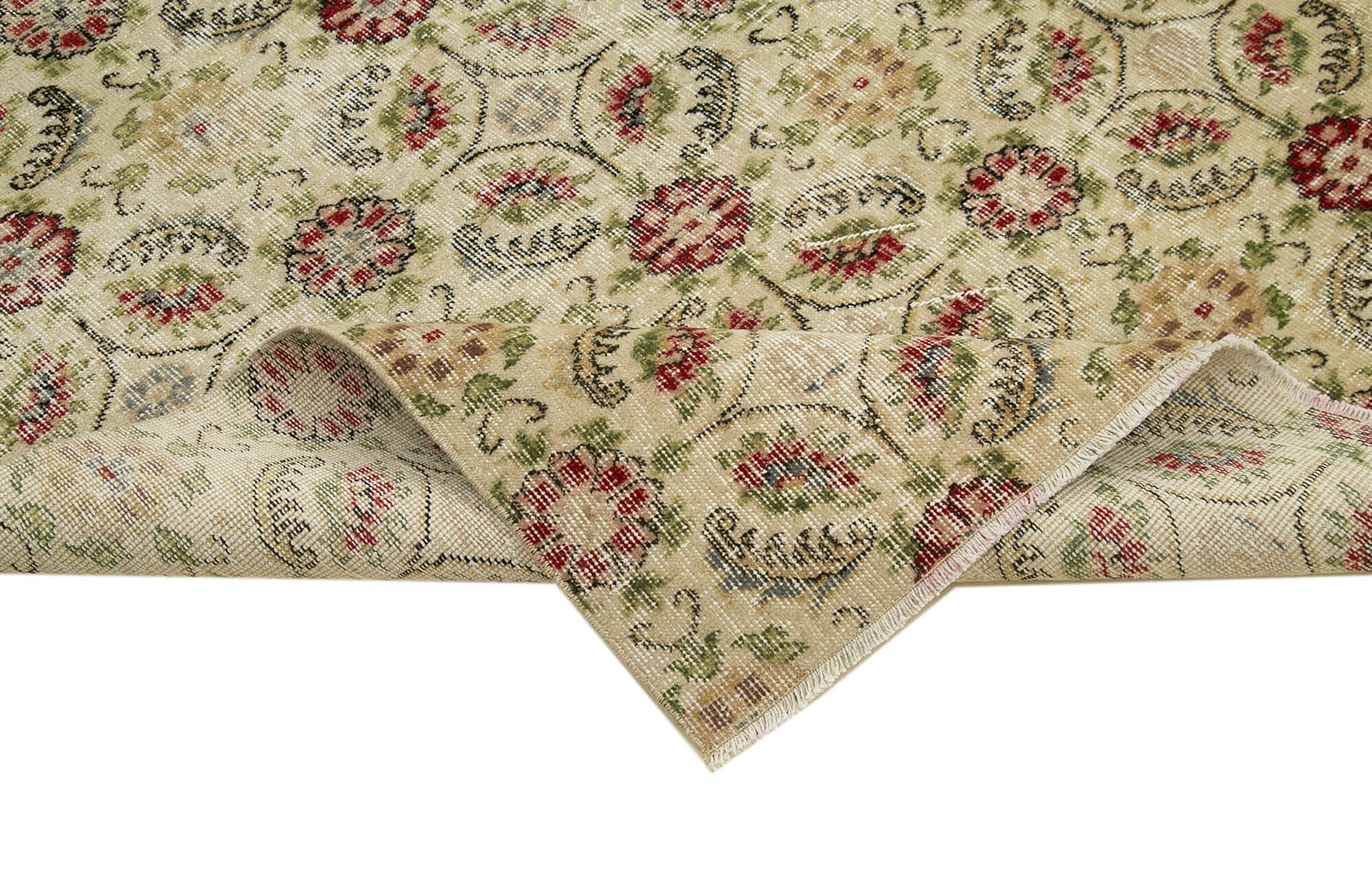 Vintage Cotton Wool Rug - Handmade Area Rug 6'9'' x 10'7'' Beige Turkish Wool Carpet