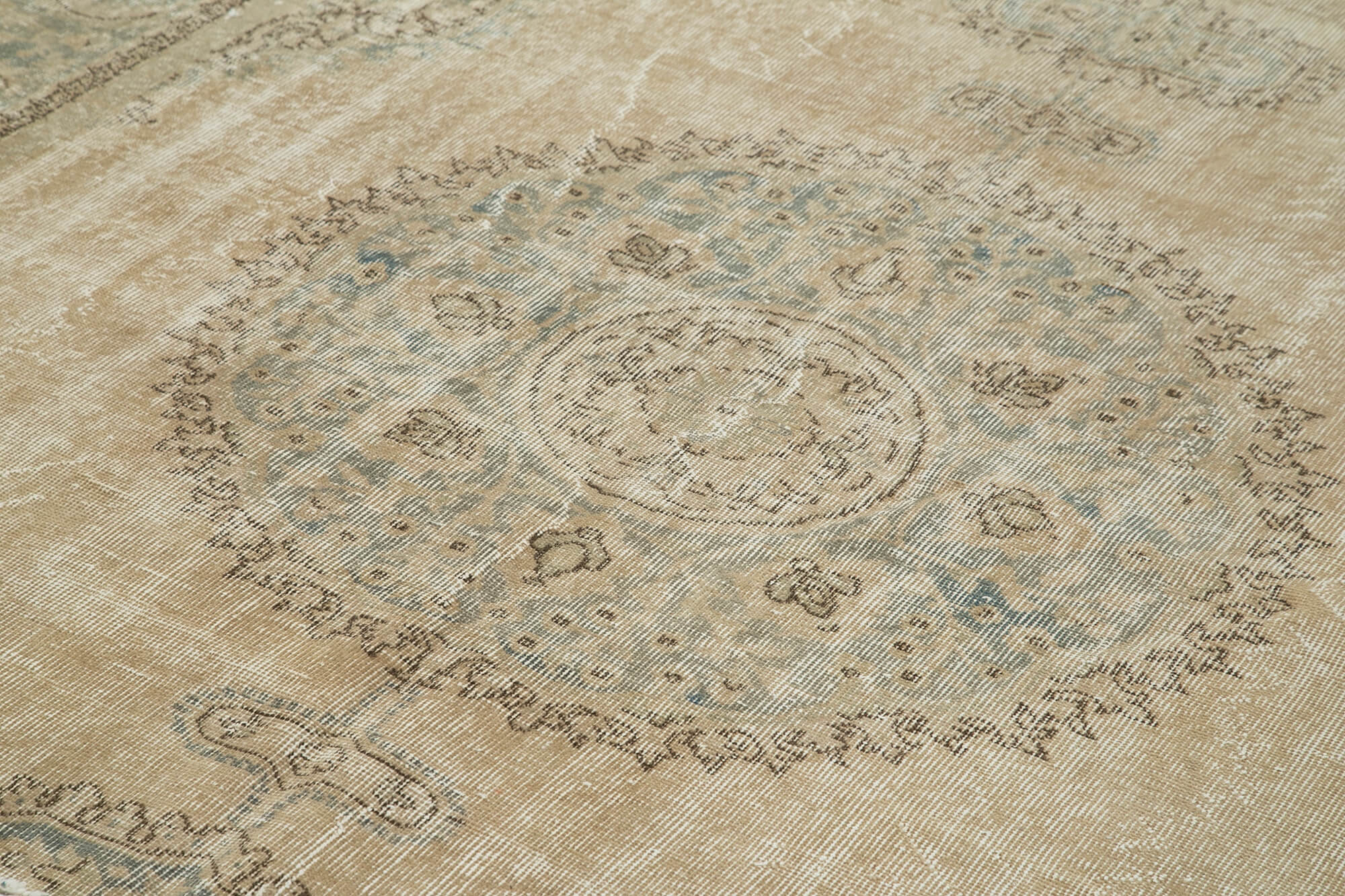 Handmade Wool Area Rug – Vintage Cotton Rug | Beige Boho Style Carpet 6'10''x10'6''