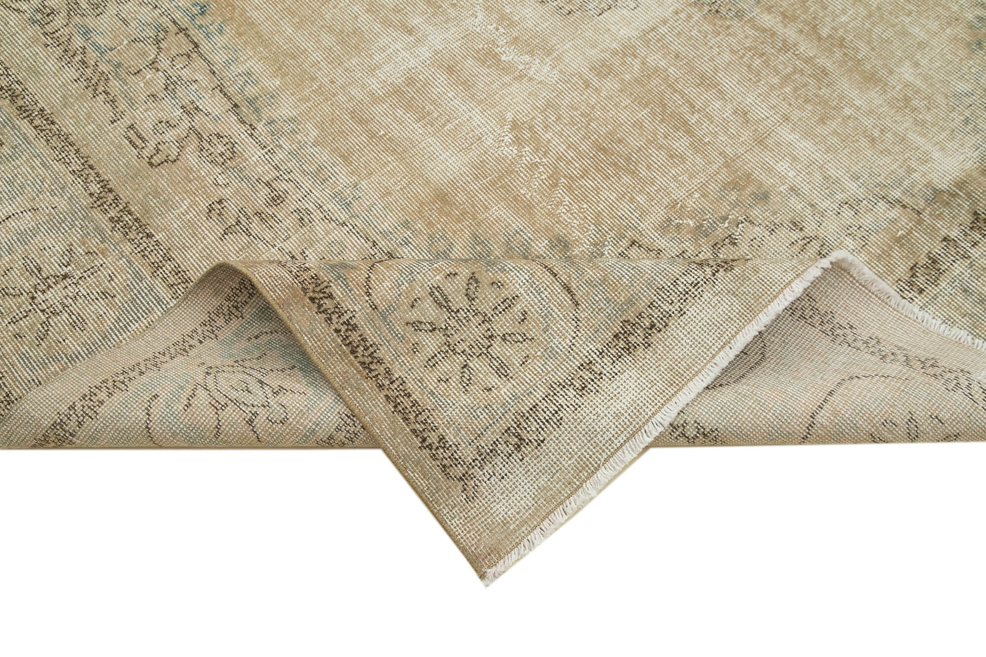 Handmade Wool Area Rug – Vintage Cotton Rug | Beige Boho Style Carpet 6'10''x10'6''