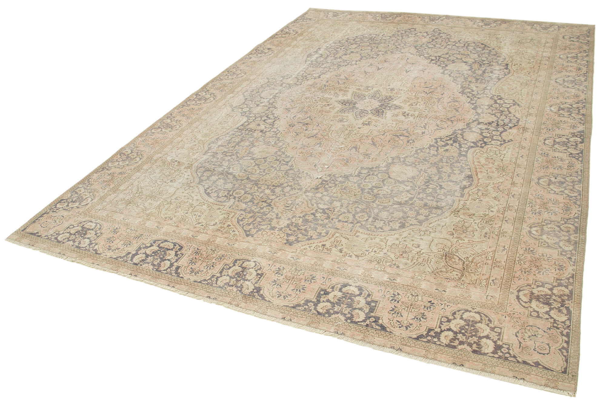 Vintage Cotton Wool Rug – Handmade Area Rug 7'4'' x 10'4'' Beige Wool Turkish Carpet