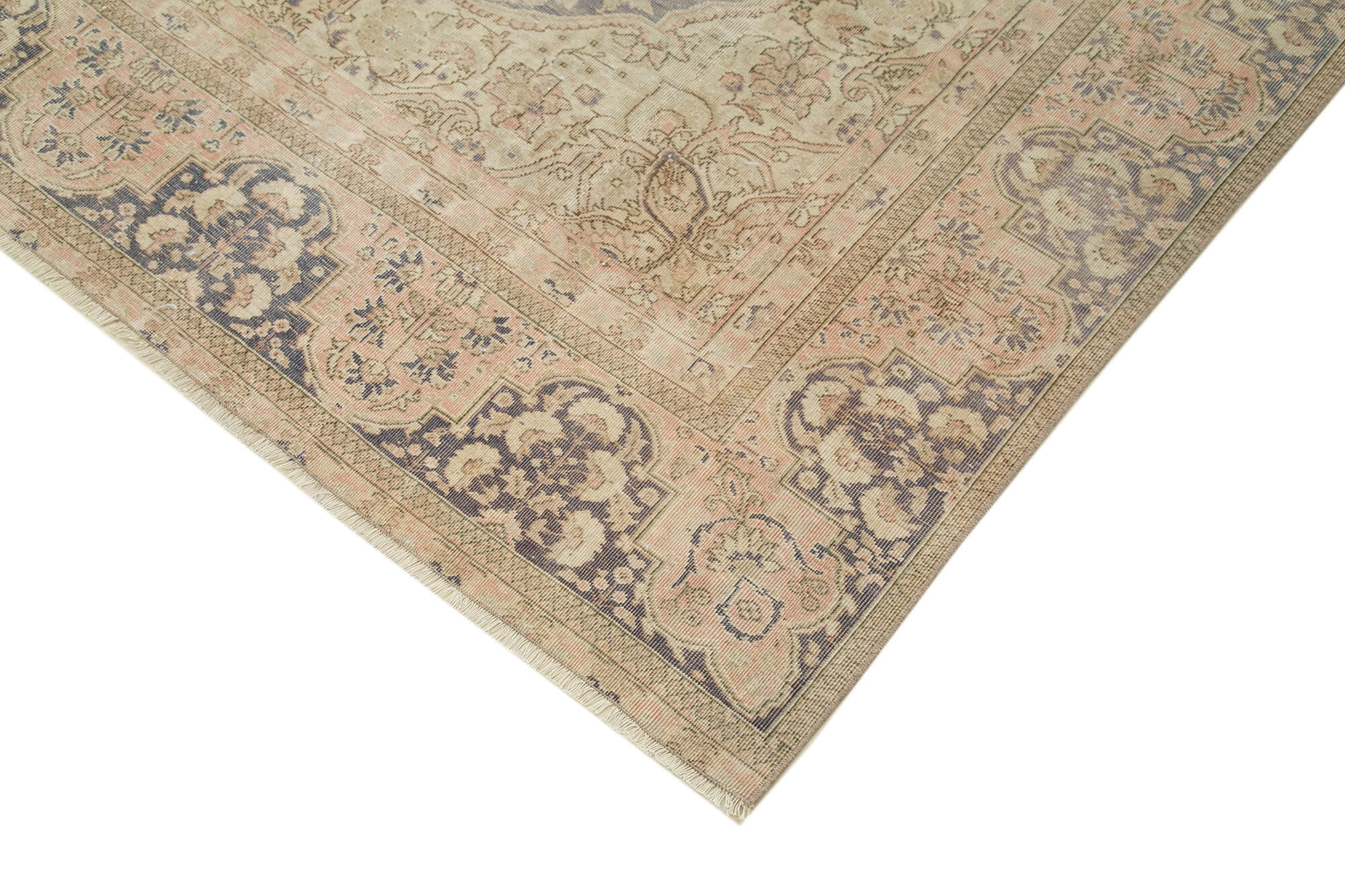 Vintage Cotton Wool Rug – Handmade Area Rug 7'4'' x 10'4'' Beige Wool Turkish Carpet