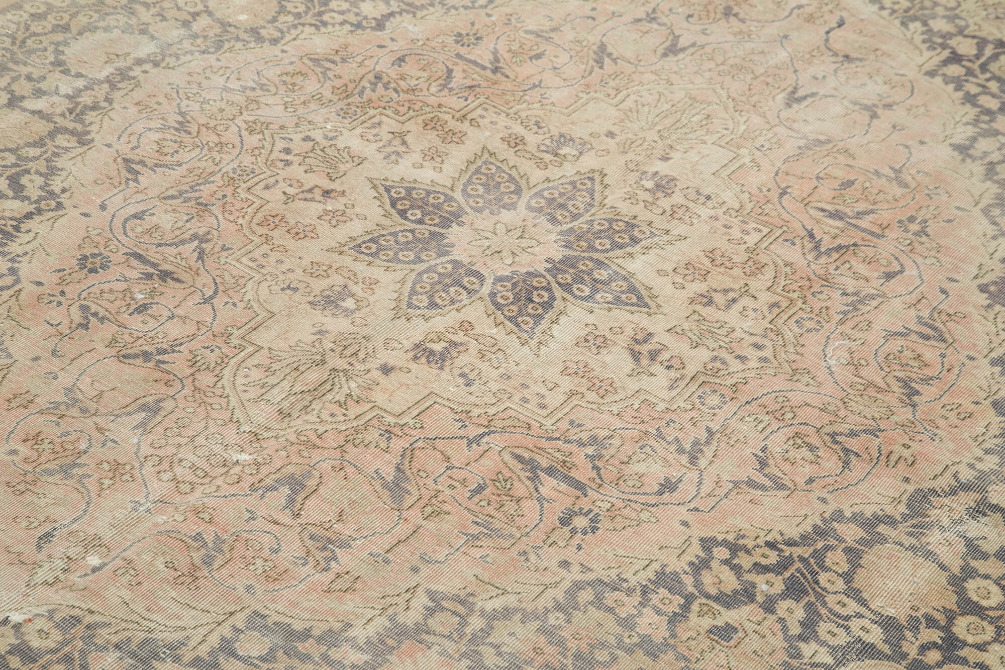 Vintage Cotton Wool Rug – Handmade Area Rug 7'4'' x 10'4'' Beige Wool Turkish Carpet